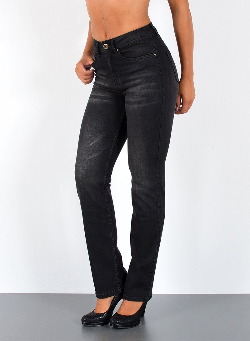 ESRA Straight-Jeans Premium Damen Straight Fit Jeans High Waist Hose bis Übergröße G5 Jeans Damen Straight Fit High Waist Damen Jeans Regular Stretch-Jeans