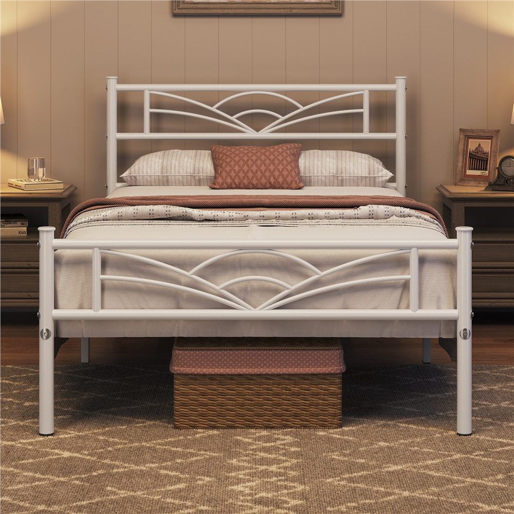 Yaheetech Bettgestell Metallbett, Bettrahmen mit Kopfteil, Doppel/Einzelbett 90x190/90x200/140x200cm