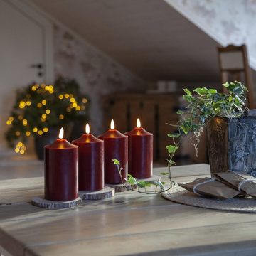 MARELIDA LED-Kerze LED Kerzenset Adventskerzen Weihnachten Echtwachs Timer rot 4 Stück (4-tlg)