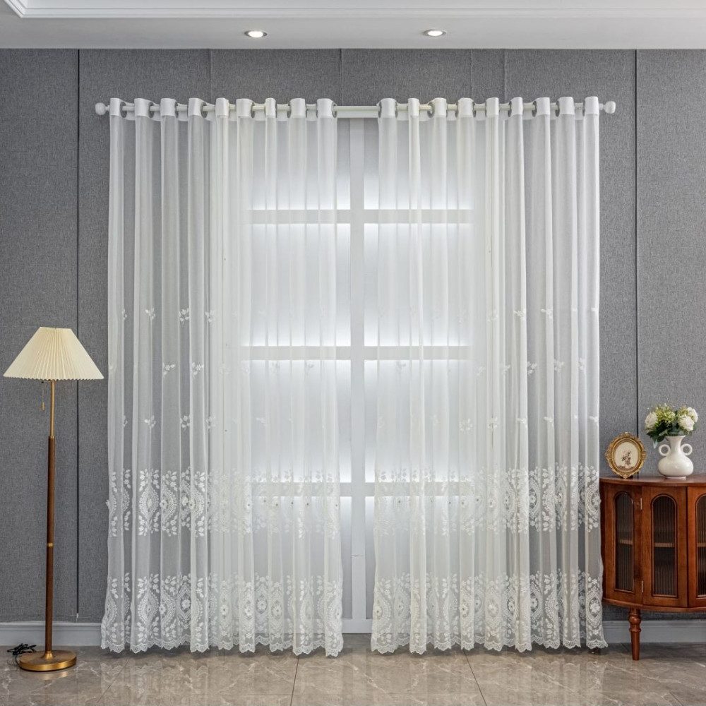 BYSURE Gardine (2 St), Ösen, transparent, Vorhänge Weiß Bestickt Klassische günstig online kaufen