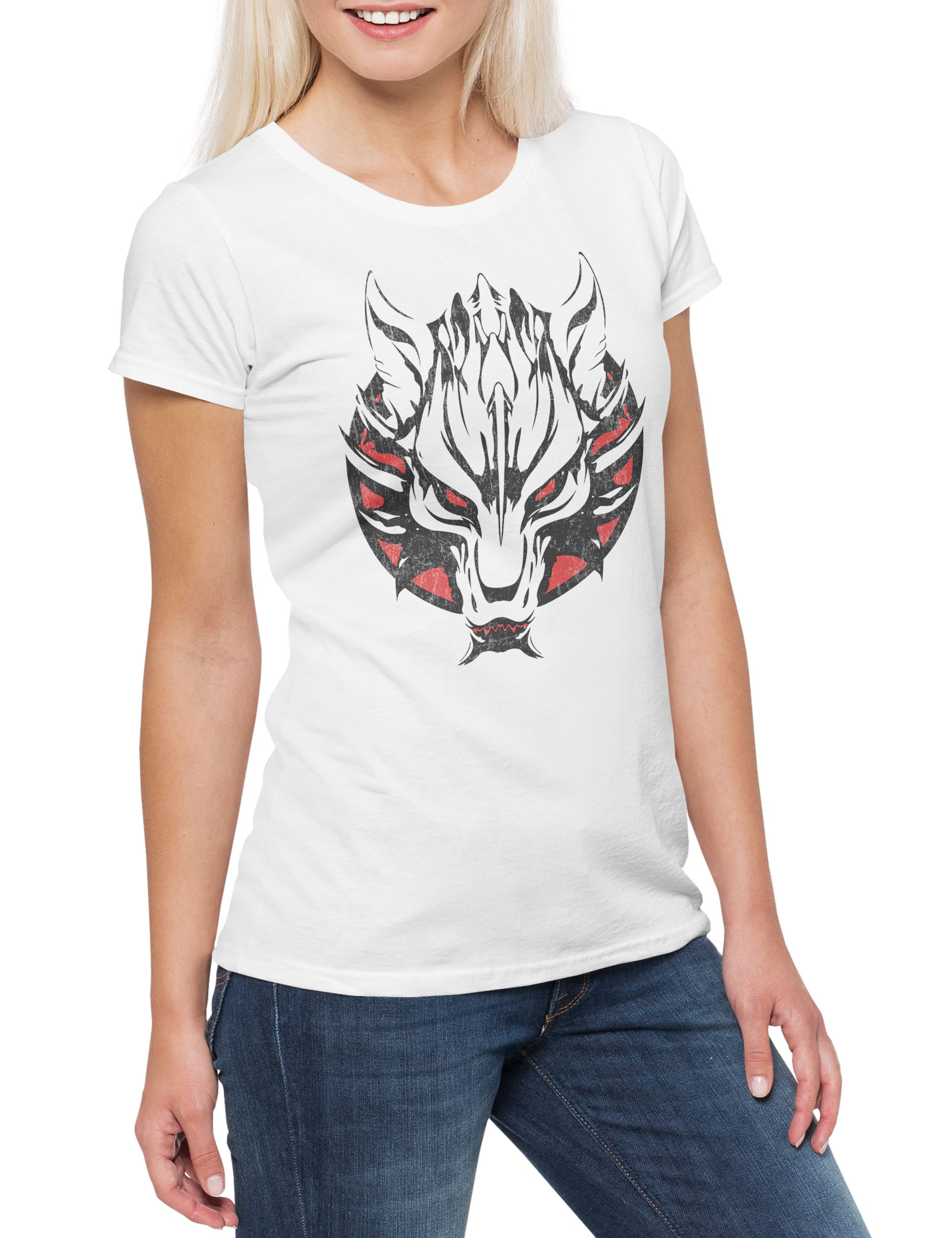 Print-Shirt Fenrir Wolf I Damen T-Shirt Fenris Walhalla Odhin Wikinger Vikings