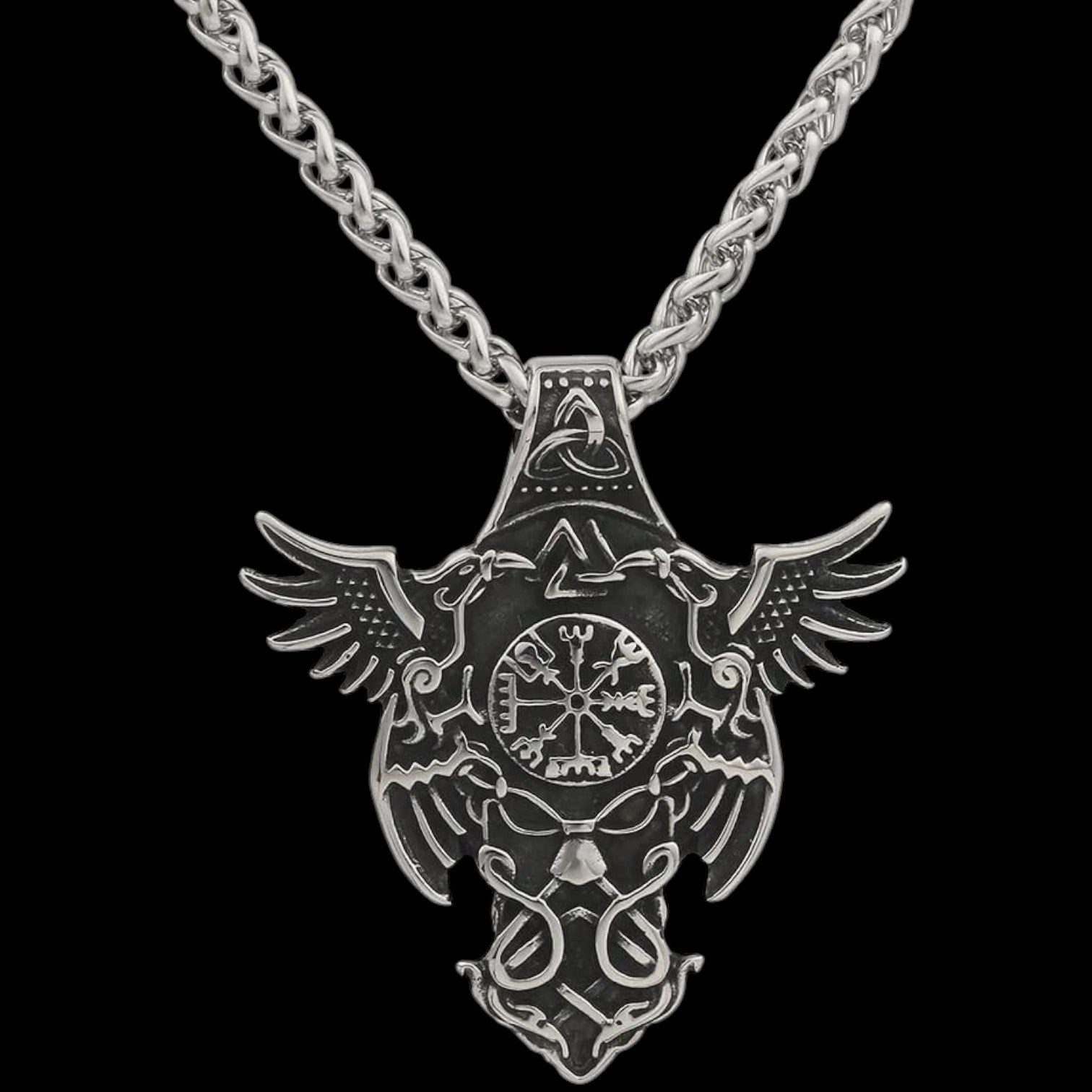 Dark-Desires Kette und Anhänger Set Odin's Ravens Viking Compass Edelstahl Halskette mit Anhänger