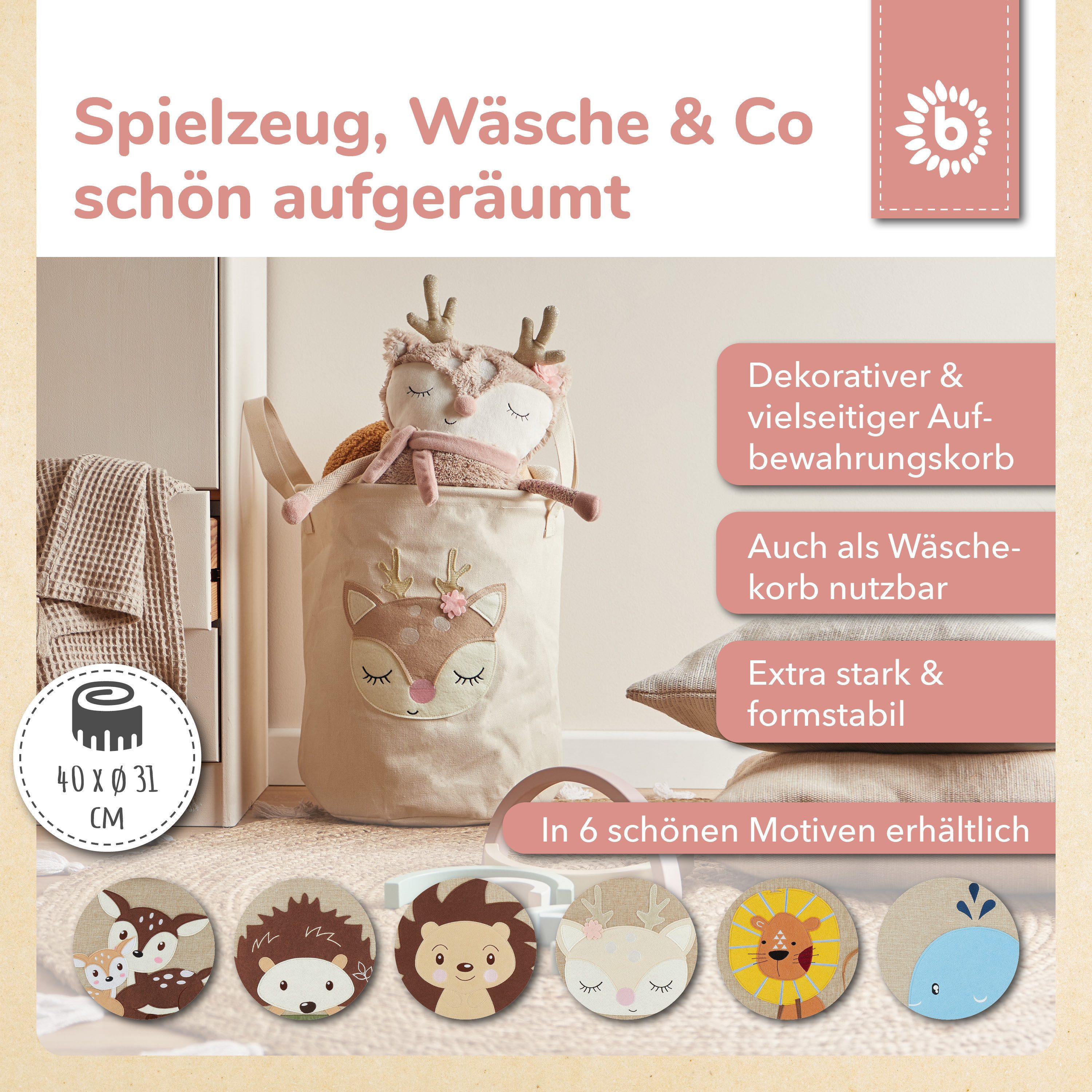 BIECO Wäschetasche Wäschekorb Baby Reh Ella Aufbewahrungskorb Kinder Wasser günstig online kaufen