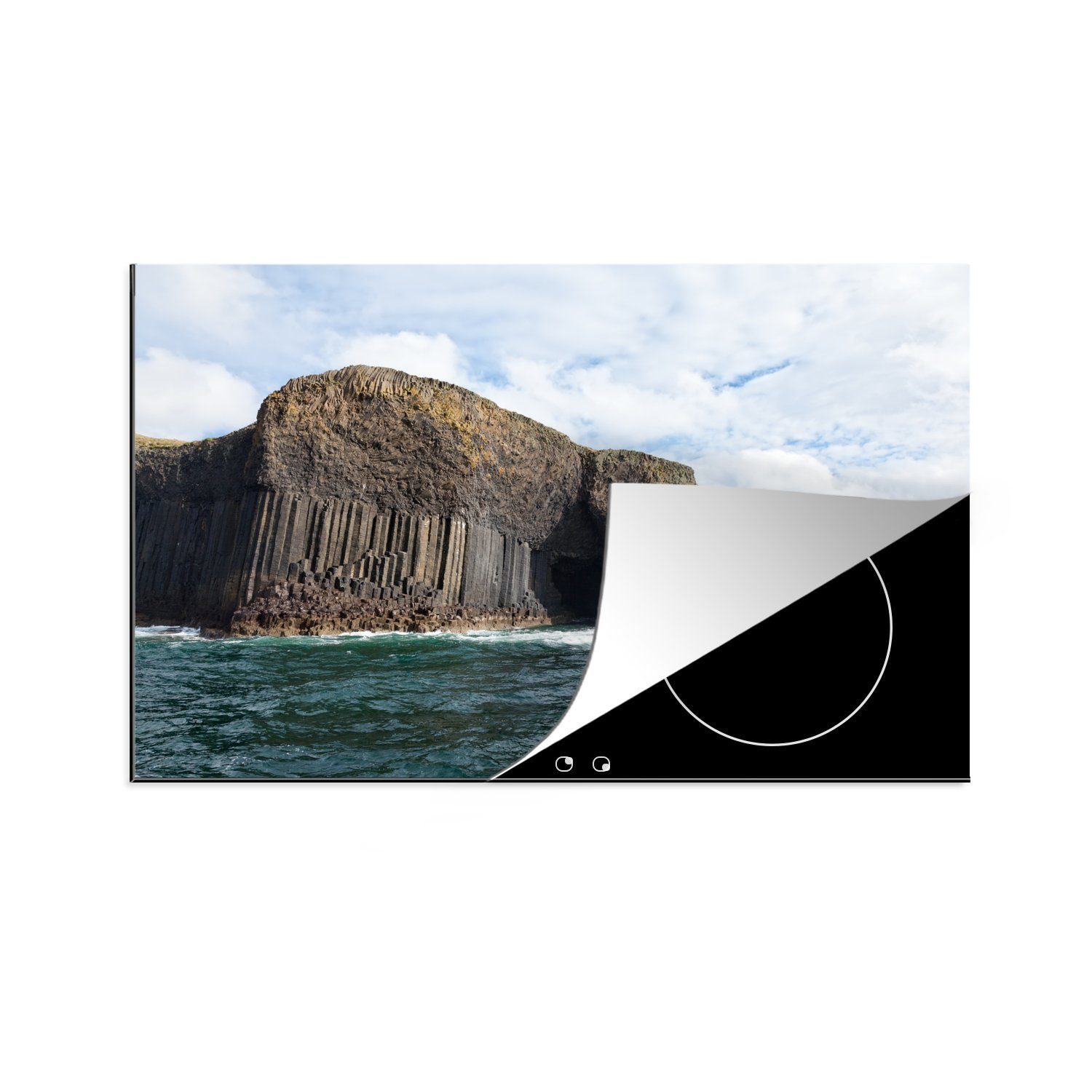 MuchoWow Herdblende-/Abdeckplatte Schottlands Fingal's Cave in Europa mit kräuselndem Wasser, Vinyl, (1 tlg), 81x52 cm, Induktionskochfeld Schutz für die küche, Ceranfeldabdeckung