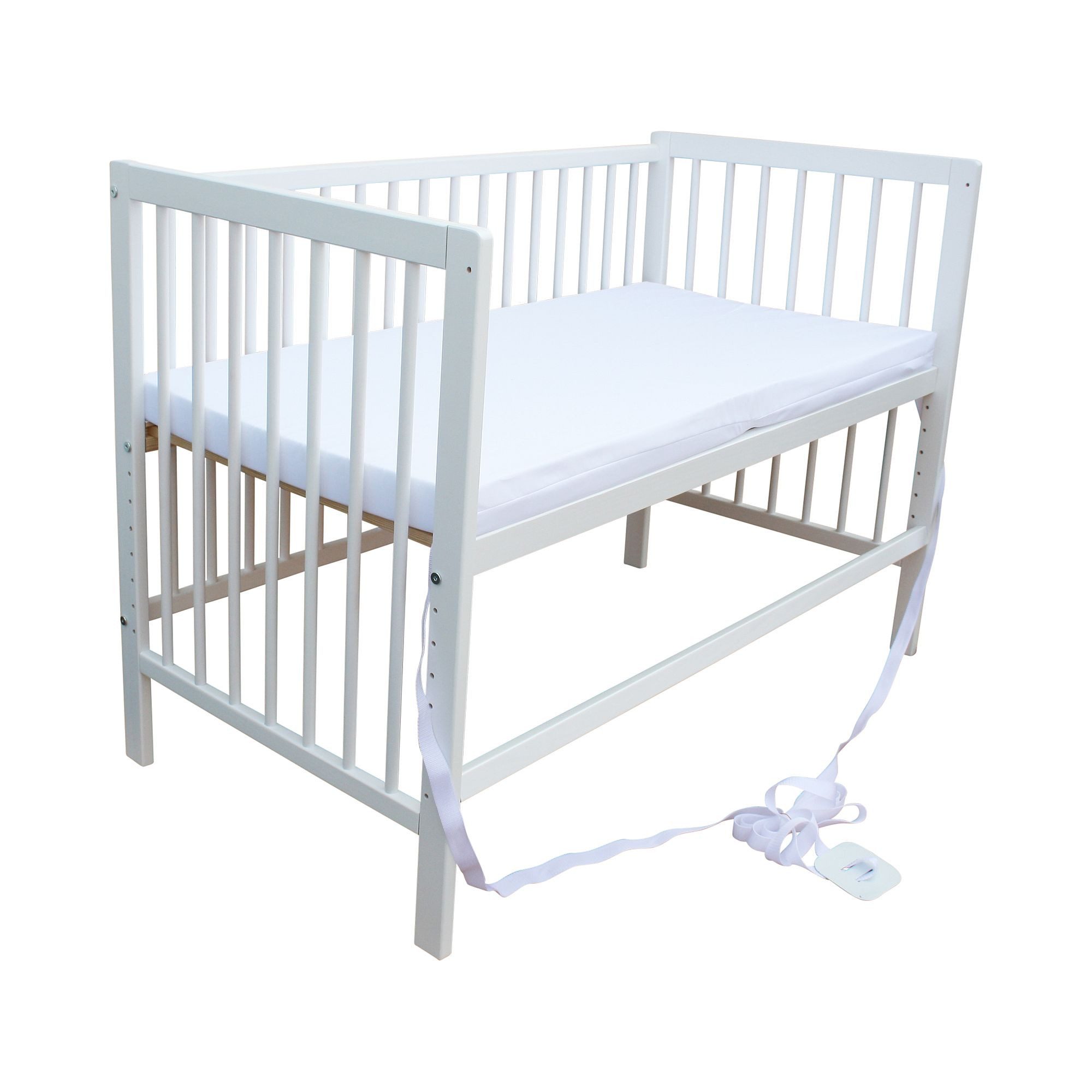 Micoland Beistellbett Kinderbett Beistellbett Babybett 120x60cm + Matratze, Gurt und Räder