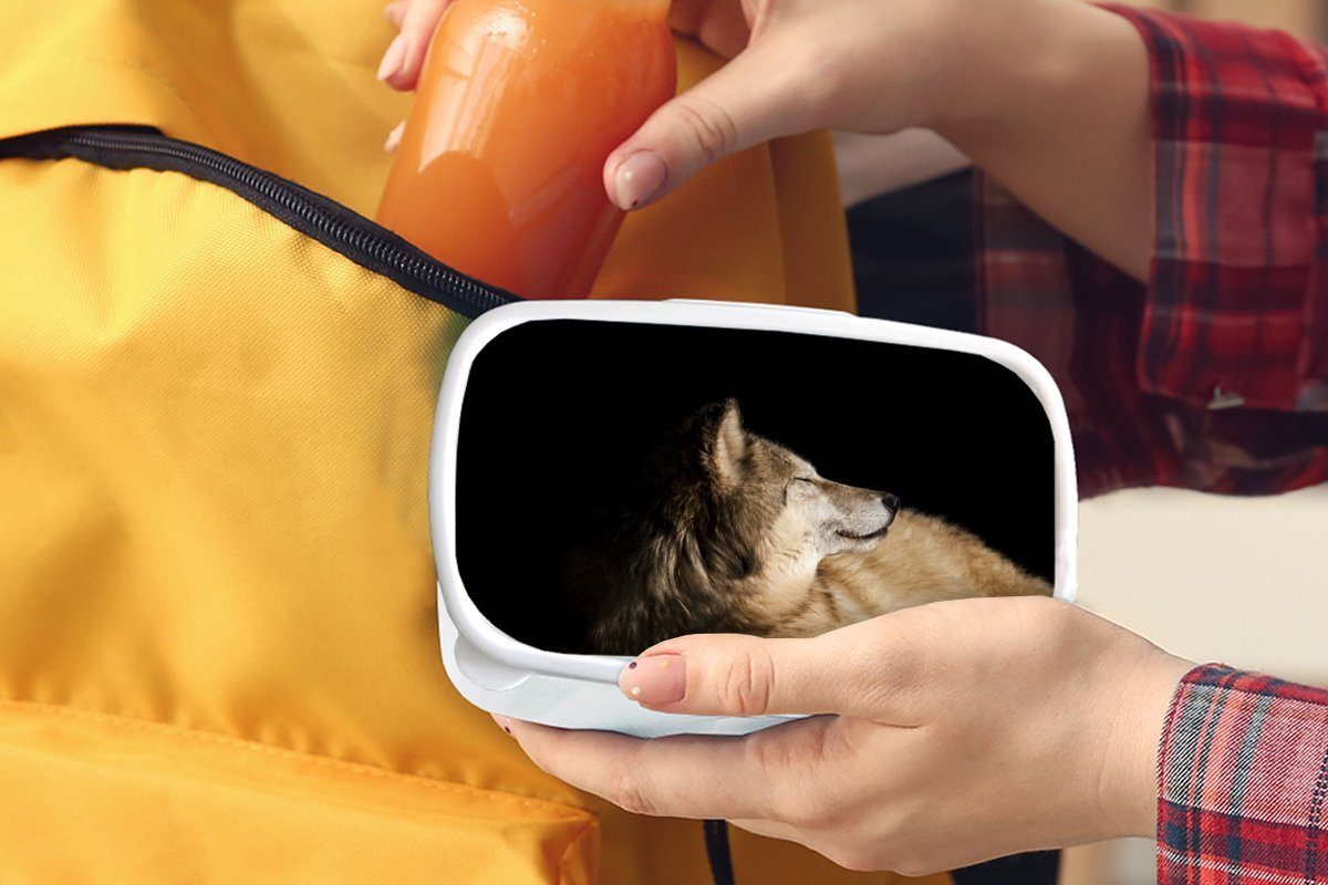MuchoWow Lunchbox Zufriedener Polarwolf, Jungs Erwachsene, Brotdose, für weiß und für und Brotbox Kinder (2-tlg), Kunststoff, Mädchen