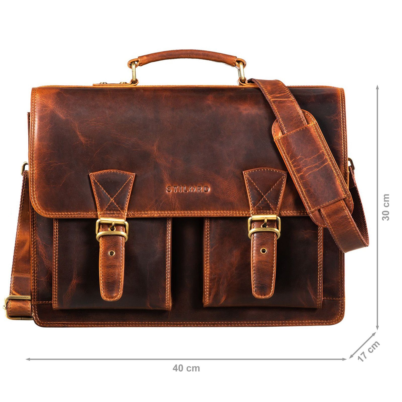 Aktentasche kara cognac STILORD "Jeffrey" Leder Lehrertasche Aktentasche -