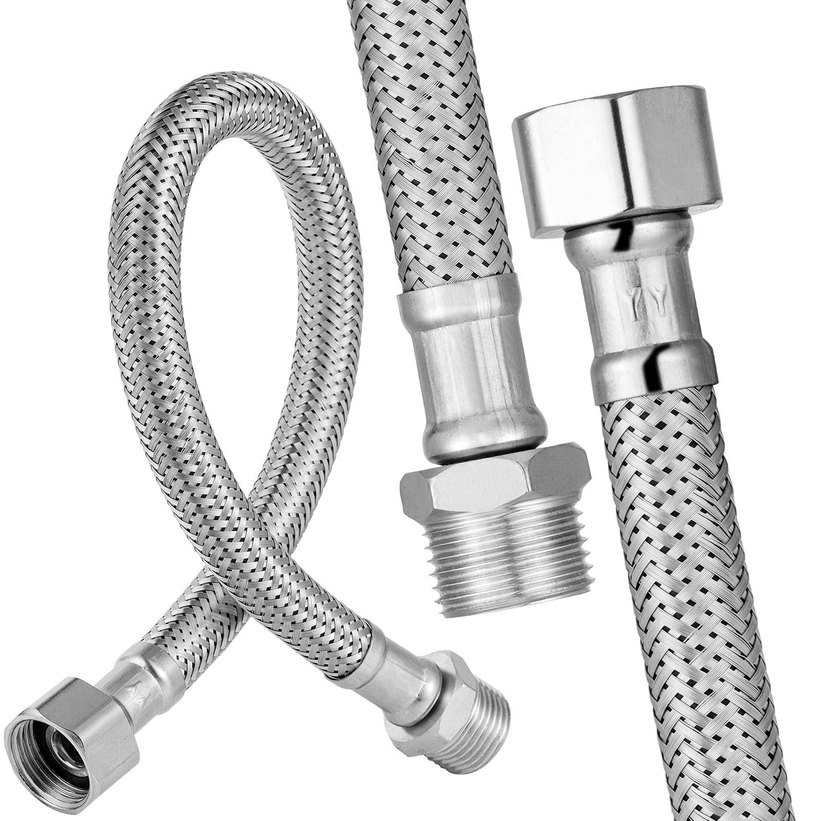 FOUORTUNATE-BEE Flexschlauch 2x Flexschlauch 30cm Edelstahl Anschluss 16mm Gewinde Verlängerung, (2 St), Für Eckventil Warmwasserbereiter Wasserleitung und Anschluss