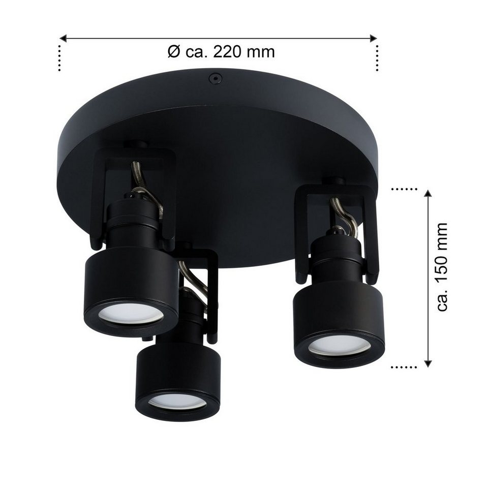 LEDANDO LED Deckenspots LED Deckenleuchte Adnos 3-flammig - schwarz - GU10  tauschbar - Spotleu