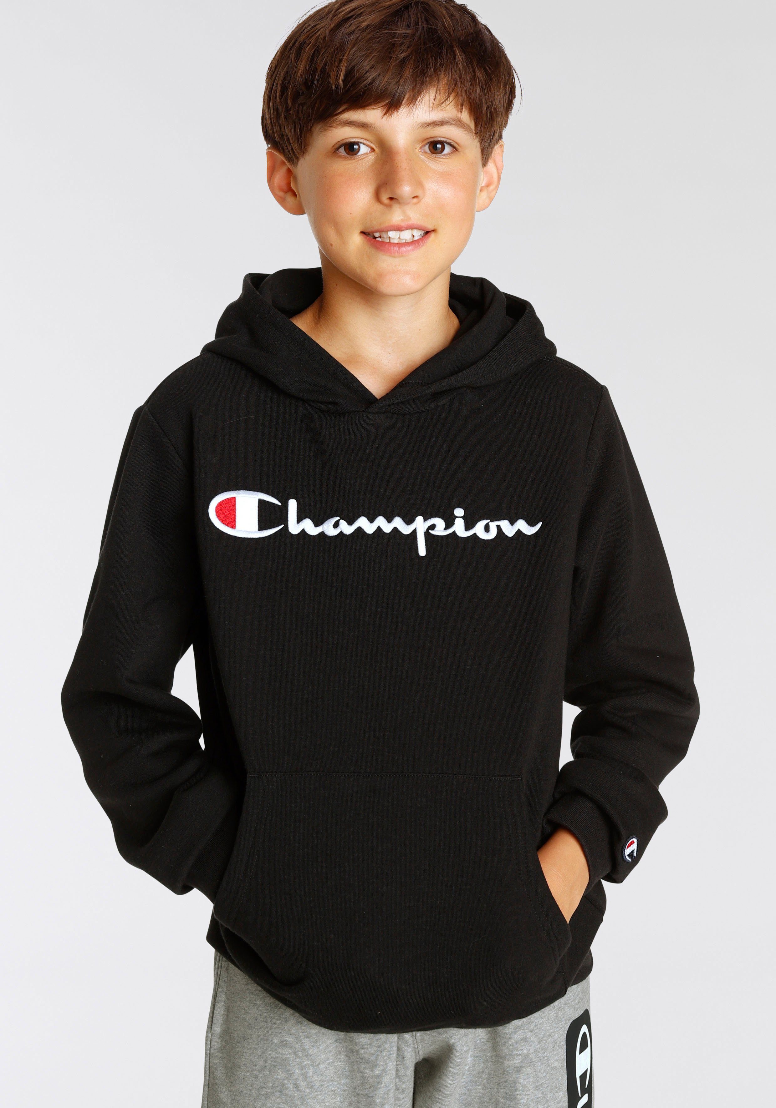 Champion Sweatshirt large schwarz Kinder Logo Classic Hooded für Sweatshirt 