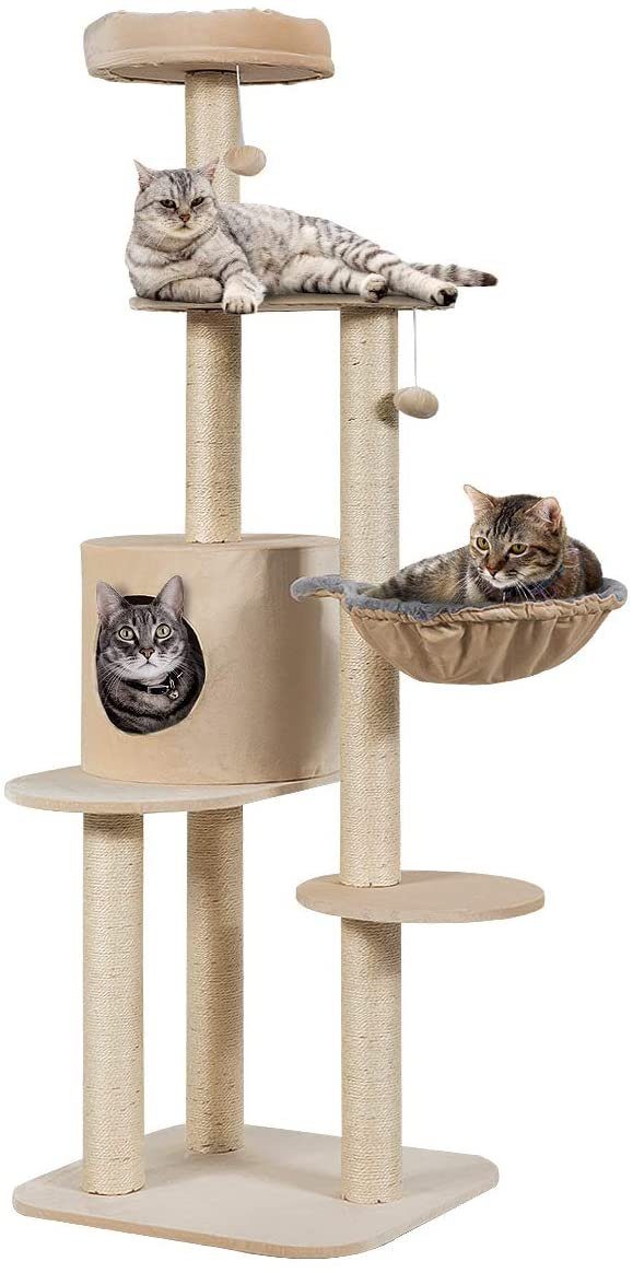 COSTWAY Kratzbaum »144cm Katzenbaum, Katzenmöbel, Kletterbaum«, mit ... - Beige