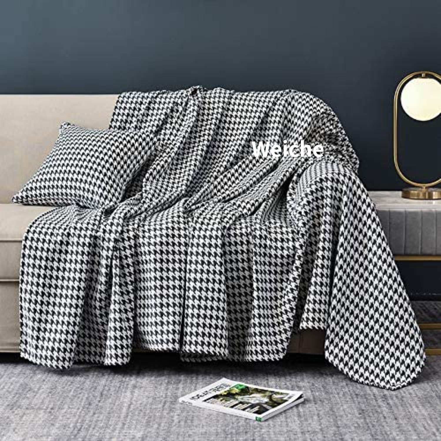 Sofa Decke HOMEIDEAS, Hahnentritt-Couchbezug Möbelschutz Tagesdecke, Nordic
