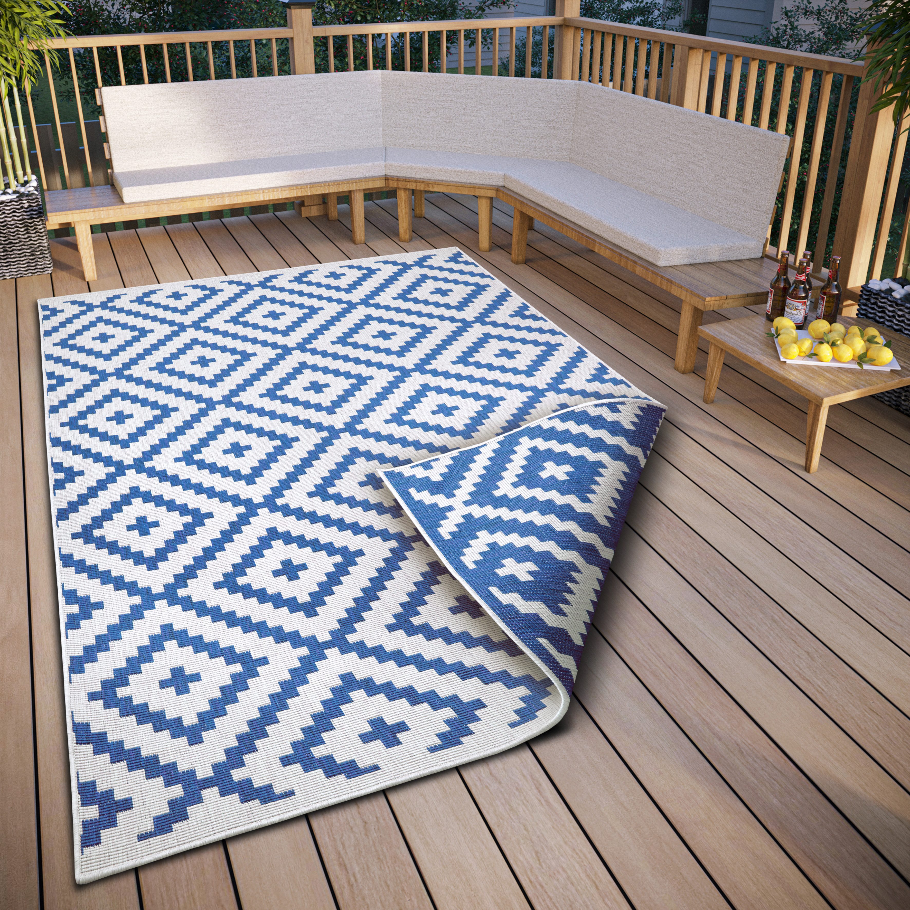 my home Teppich Ronda Wendeteppich, rechteckig, Höhe: 5 mm, Sisal-Optik, Flachgewebe, In- und Outdoor, geometrisches Boho Design