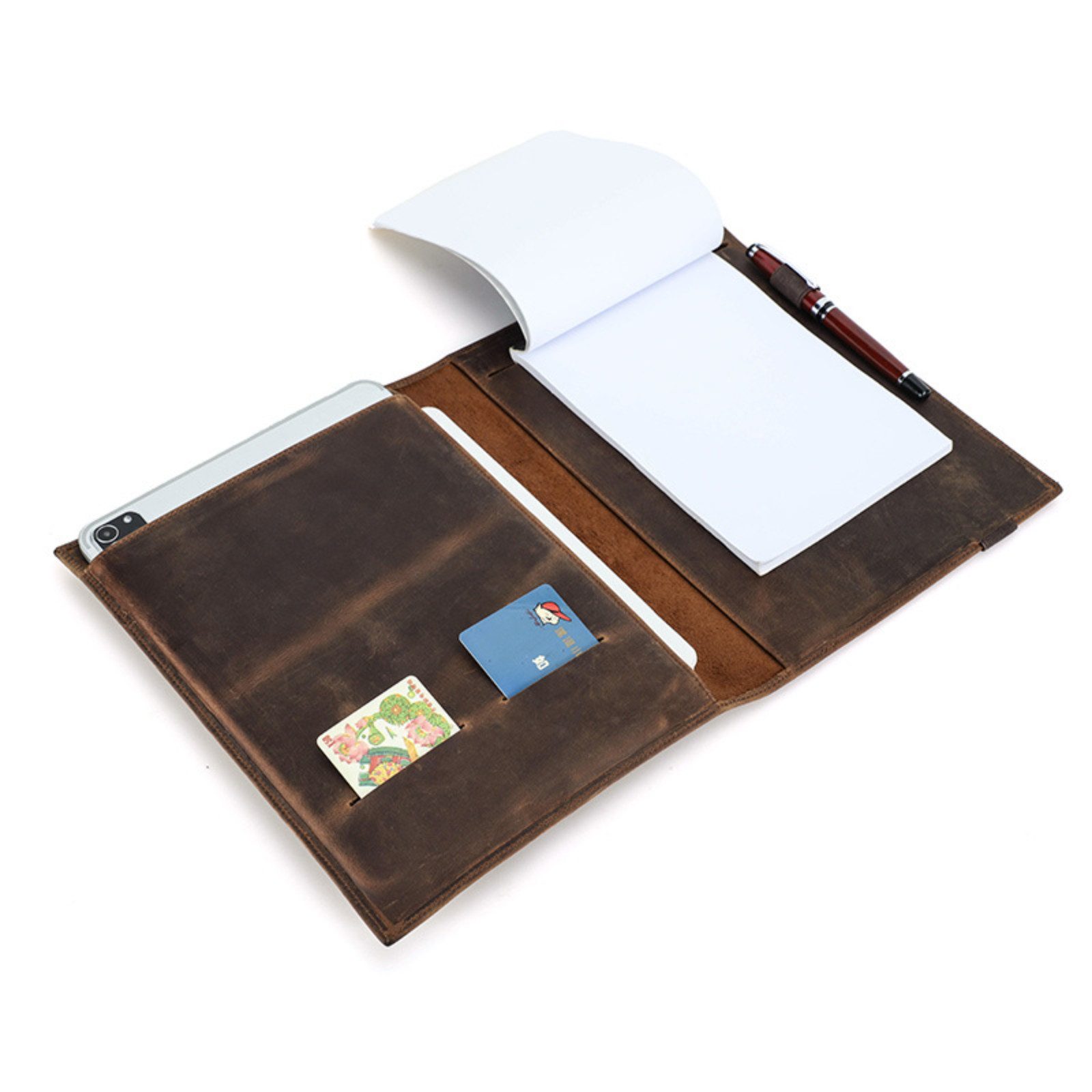 YUBRO-STUDIO Aktenordner B5 Lederhülle für 10.5/11 Zoll iPad Pro Stifthalter Vintage Notizbuch