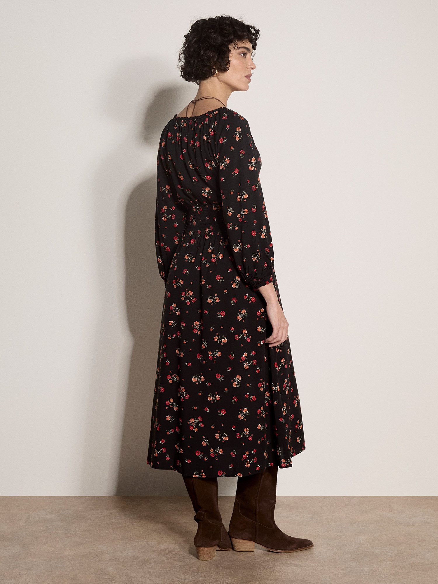 Apricot Midikleid Blumenkleid mit Rüschen