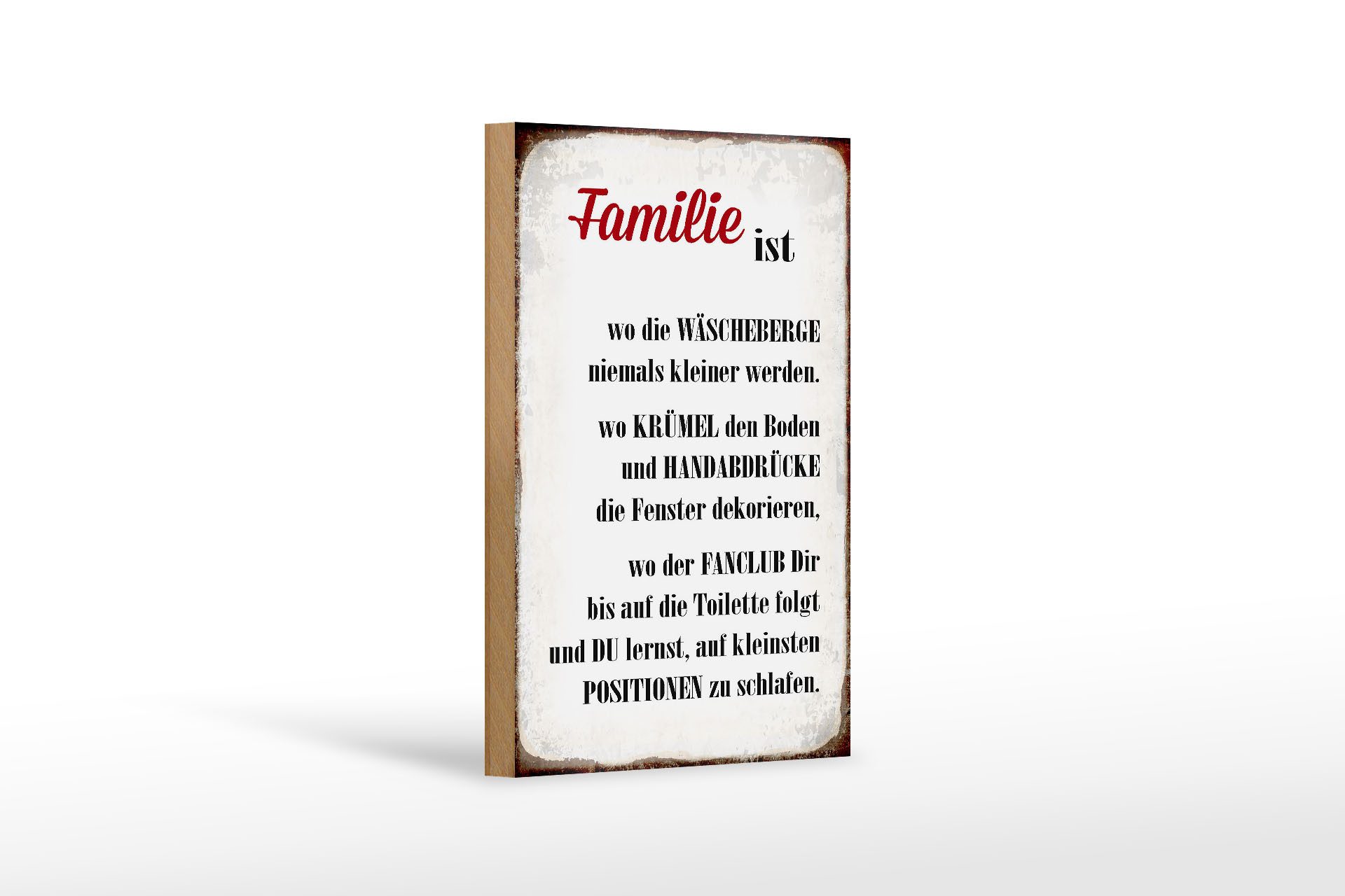 Holzbild Spruch 12x18 cm Familie ist wo die Wäscheberge