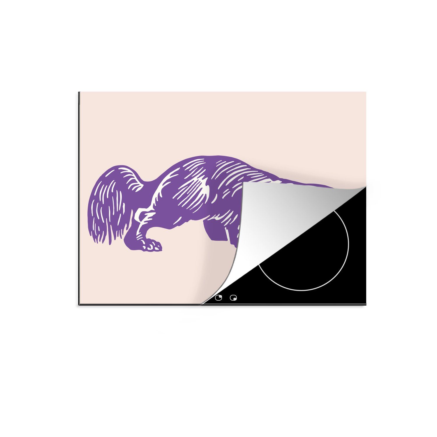 Vielfraßes Eine Ceranfeldabdeckung Herdblende-/Abdeckplatte cm, (1 tlg), Lila, in Illustration Arbeitsfläche nutzbar, MuchoWow Vinyl, 60x52 Mobile eines