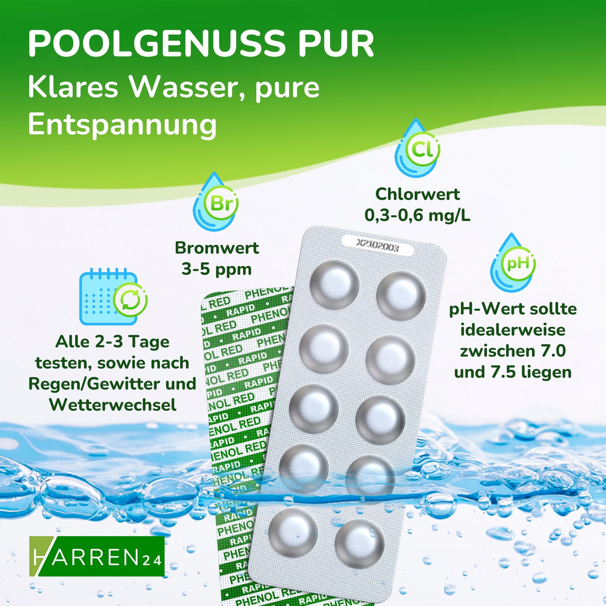 harren24 Pooltester Test-Tabletten RAPID für pH-Wert und freies Chlor 2x50 Stück, Pool, je 50 Stück DPD 1 + Phenol Red – Bild 4 von 5