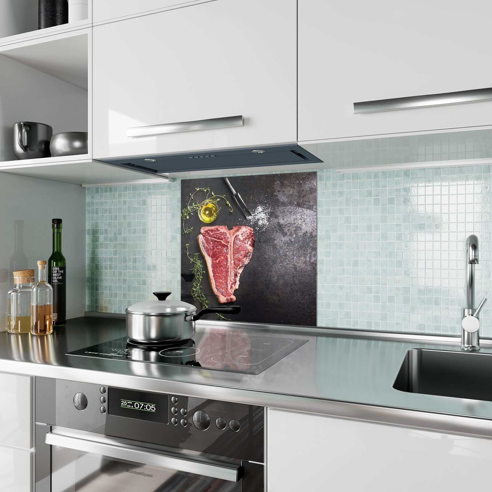 Motiv T-Bone Glas Küchenrückwand Primedeco Spritzschutz Küchenrückwand mit Steak