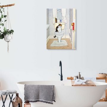 Posterlounge XXL-Wandbild Ditz, Katze auf der Toilette, Badezimmer Landhausstil Malerei