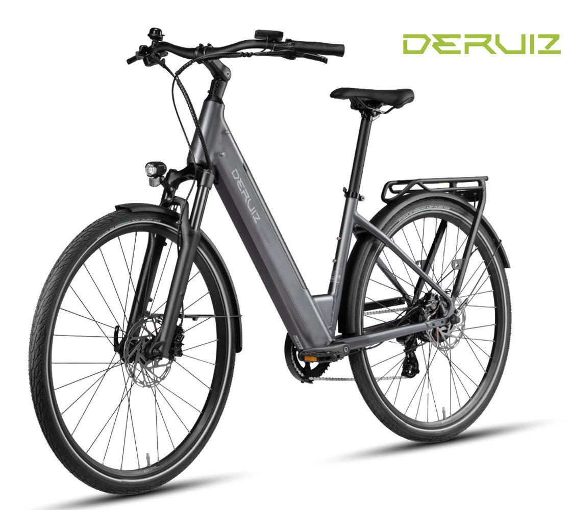 DERUIZ E-Bike Cityrad Elektrofahrrad 28 zoll, e-bike für Herren Damen, 48V Akku, 55Nm, 8 Gang Shimano RD-M310 Schaltwerk, Kettenschaltung, Heckmotor, 644 Wh, (Beleuchtungsset, mit Akku-Ladegerät), Quartz2026
