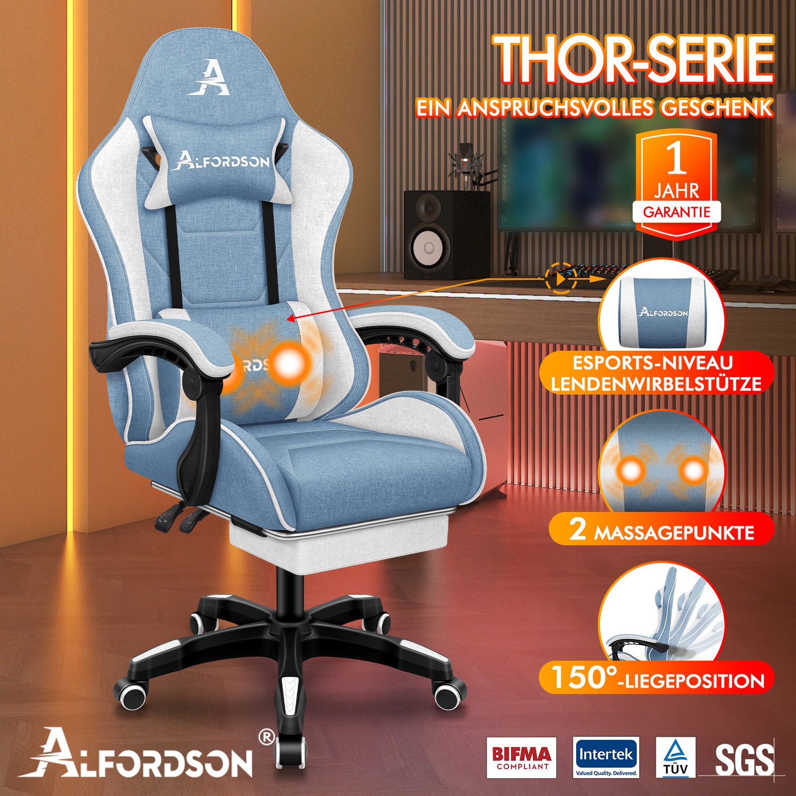 ALFORDSON Bürostuhl Gaming-Stuhl, Massage-Gaming-Stuhl, Ergonomischer Gamer günstig online kaufen
