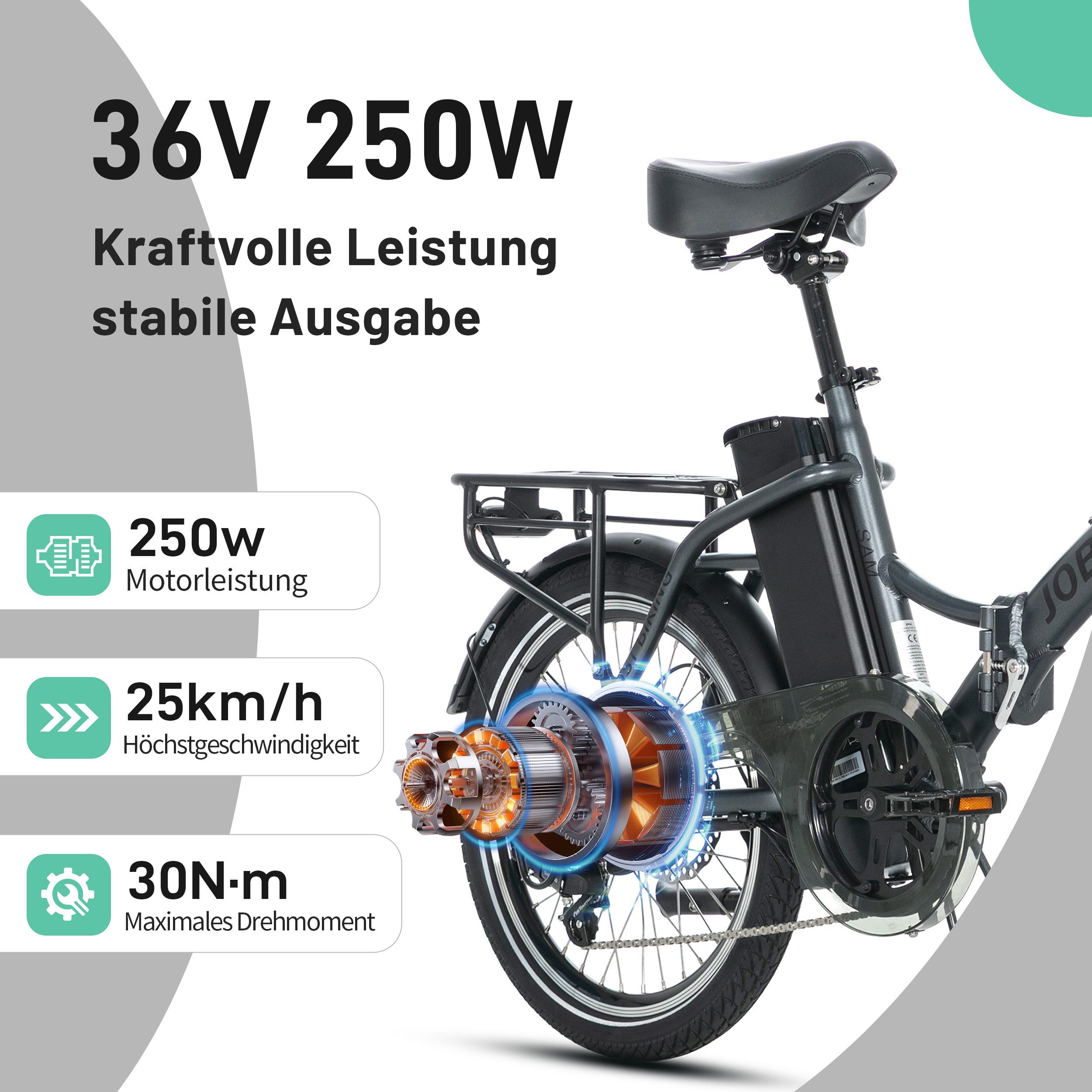 JOBOBIKE E-Bike Klapprad 20 Zoll Faltrad, Cityrad, Pedelec, 60-110km, für Damen und Herren, 7 Gang Shimano, Kettenschaltung, Heckmotor, 468 Wh, (mit Sattelrohr-Akku, 5 Stufen, mit Tiefeinsteiger-Rahmen), Faltrahmen, Federgabel,nur ca. 23kg, Elektrofahrrad mit Gepäckträger