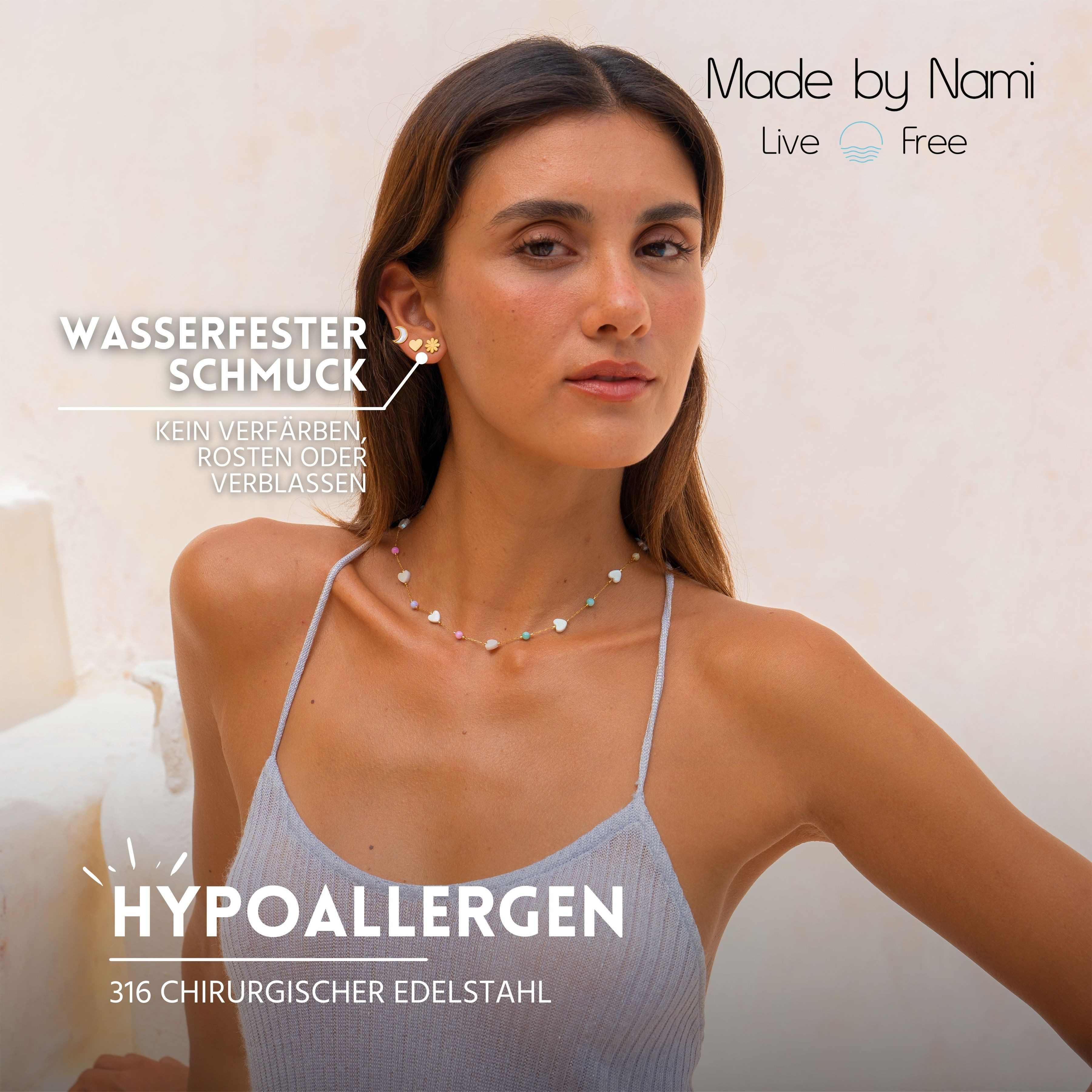 Made by Nami Ohrstecker-Set verschiedene Formen mit Mond-Blume-Herz Perlmut günstig online kaufen