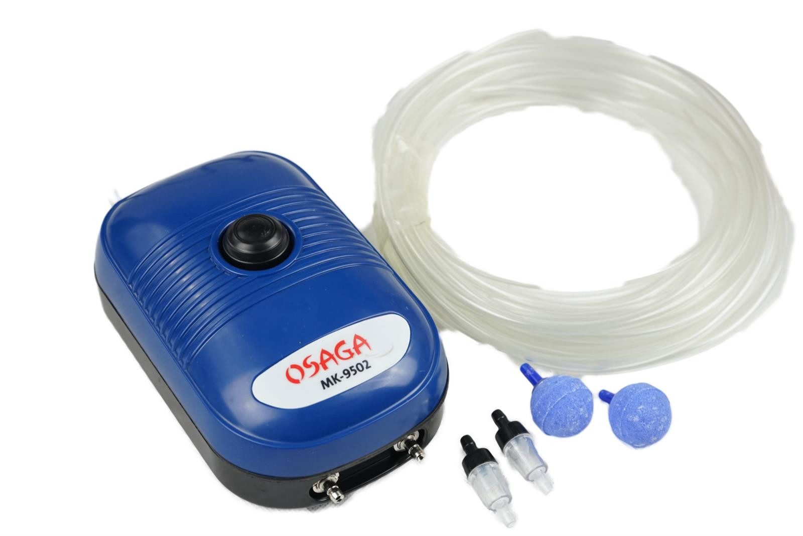 Koi Herdecke Aquarium-Durchlüfterpumpe Osaga Membranbelüfter MK 9502 Set 5 regelbare Teichluftpumpe, (Set, Luftpumpe,Schlauch,Belüfterstein)