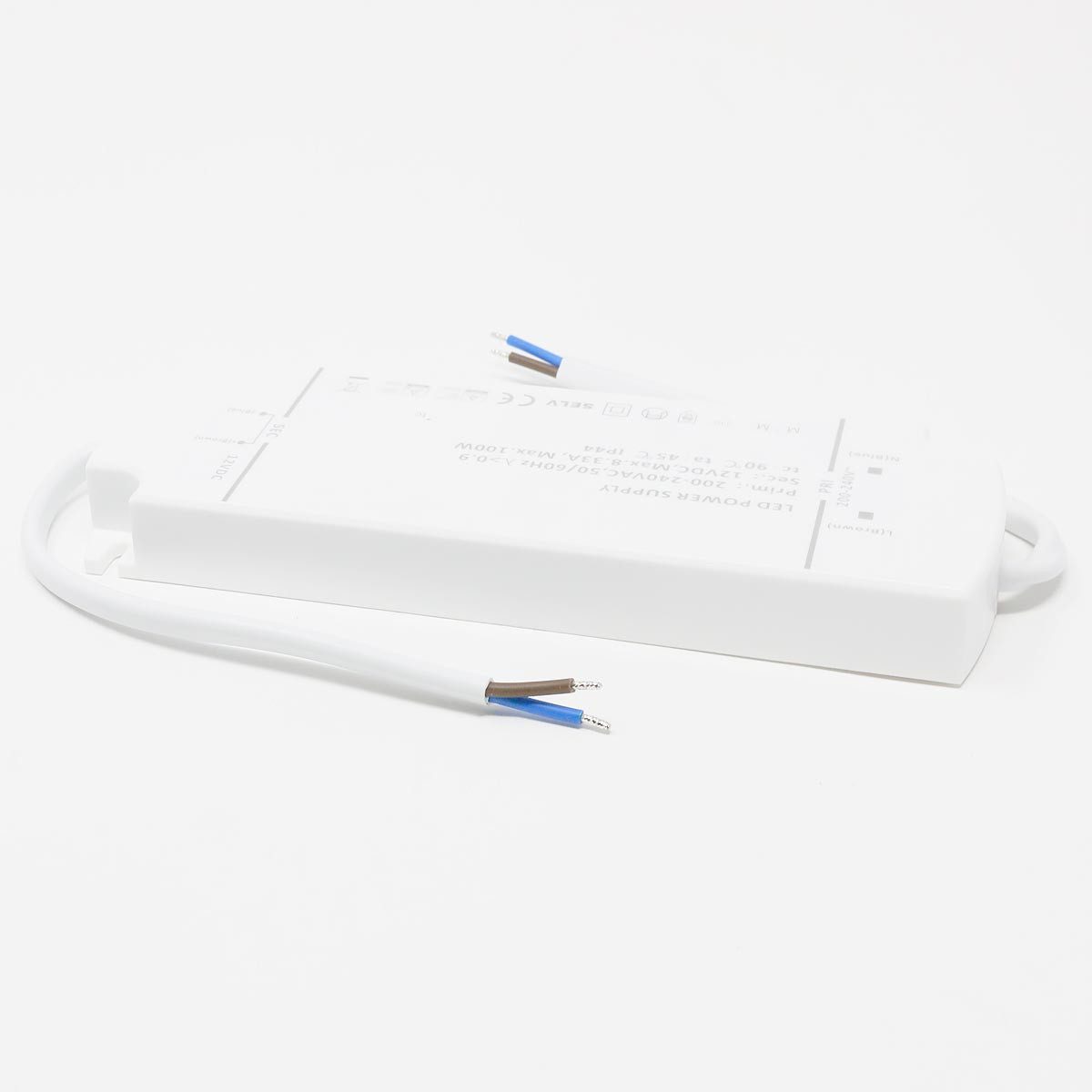 Designlight LED Trafo SLIM IP44, 12V DC 100W, 2x 15cm Kabel LED Trafo