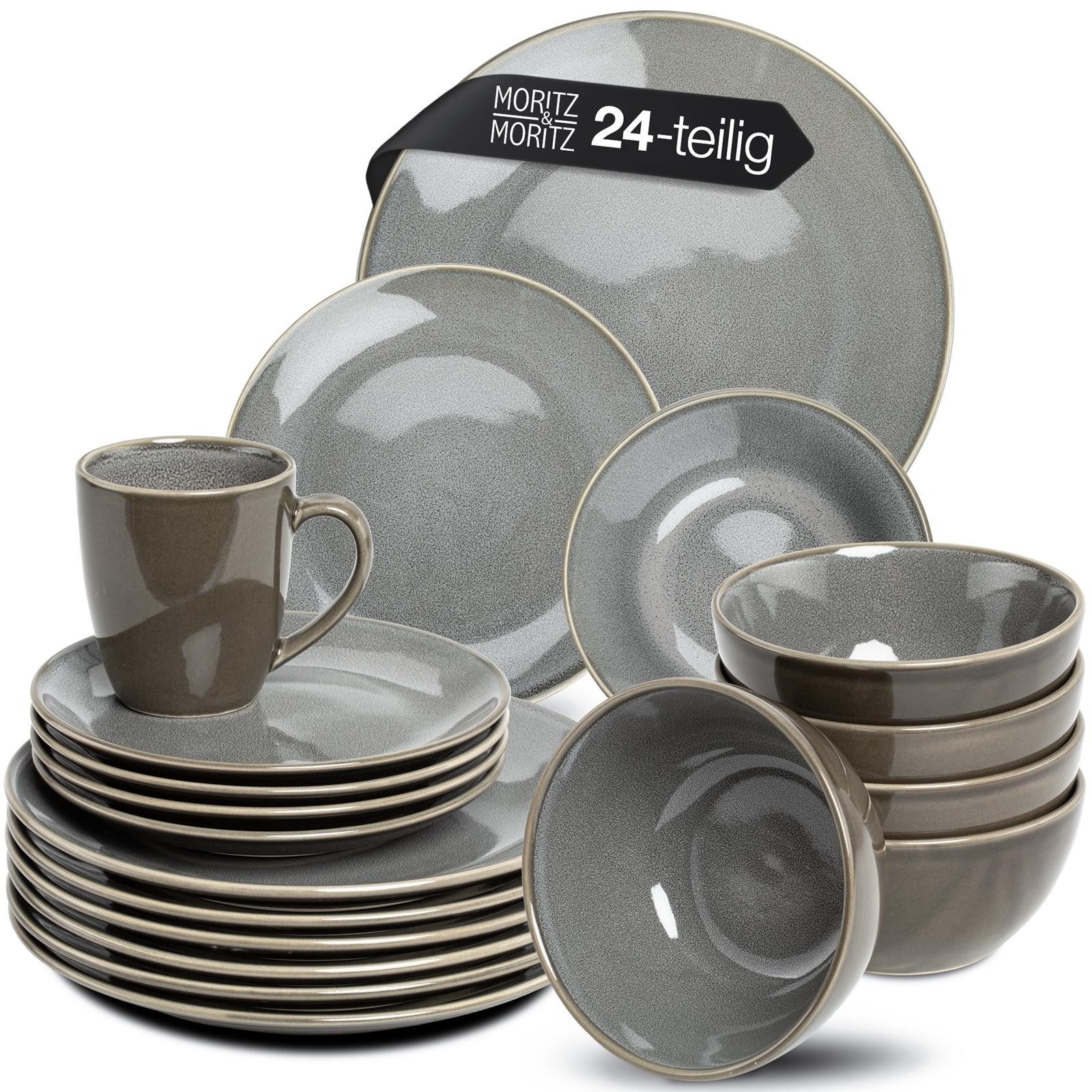 Moritz & Moritz Tafelservice SENSE grau Geschirrset (24-tlg), 6 Personen, Steingut, Kombigeschirr für 6 Personen
