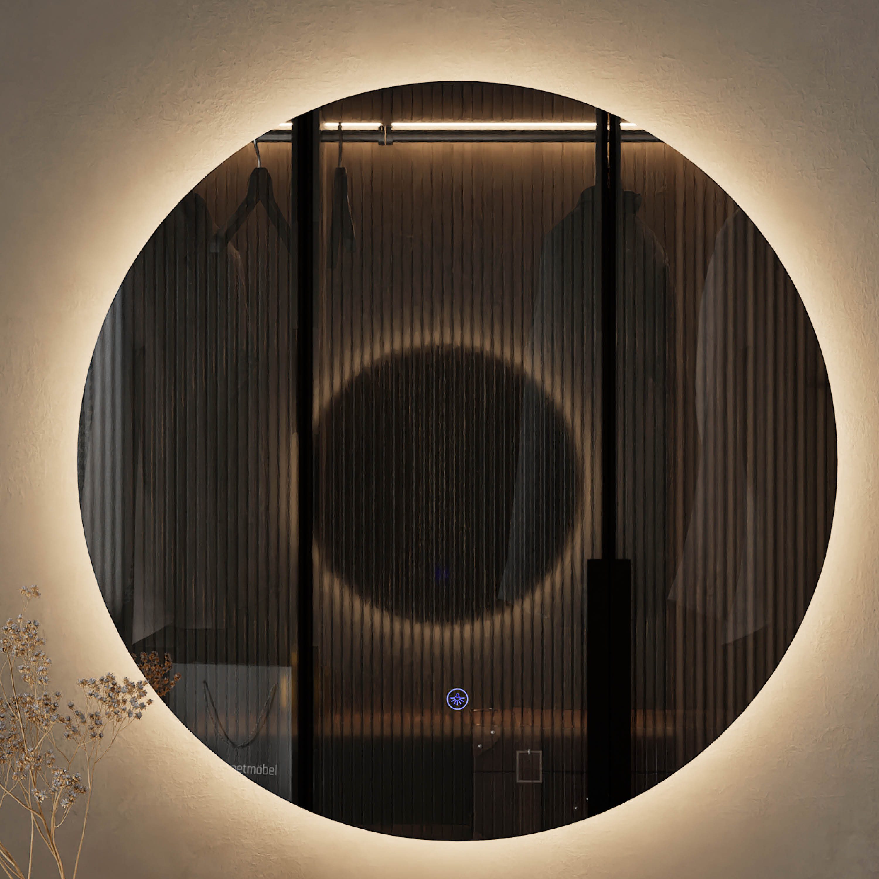Planetmöbel Dekospiegel NOVA Spiegel mit Beleuchtung 60 - 80 cm (Dekorativer Wandspiegel ohne Rahmen 60 cm, Spiegel mit LED-Licht), Touch-Funktion, Dimmbar 4200k