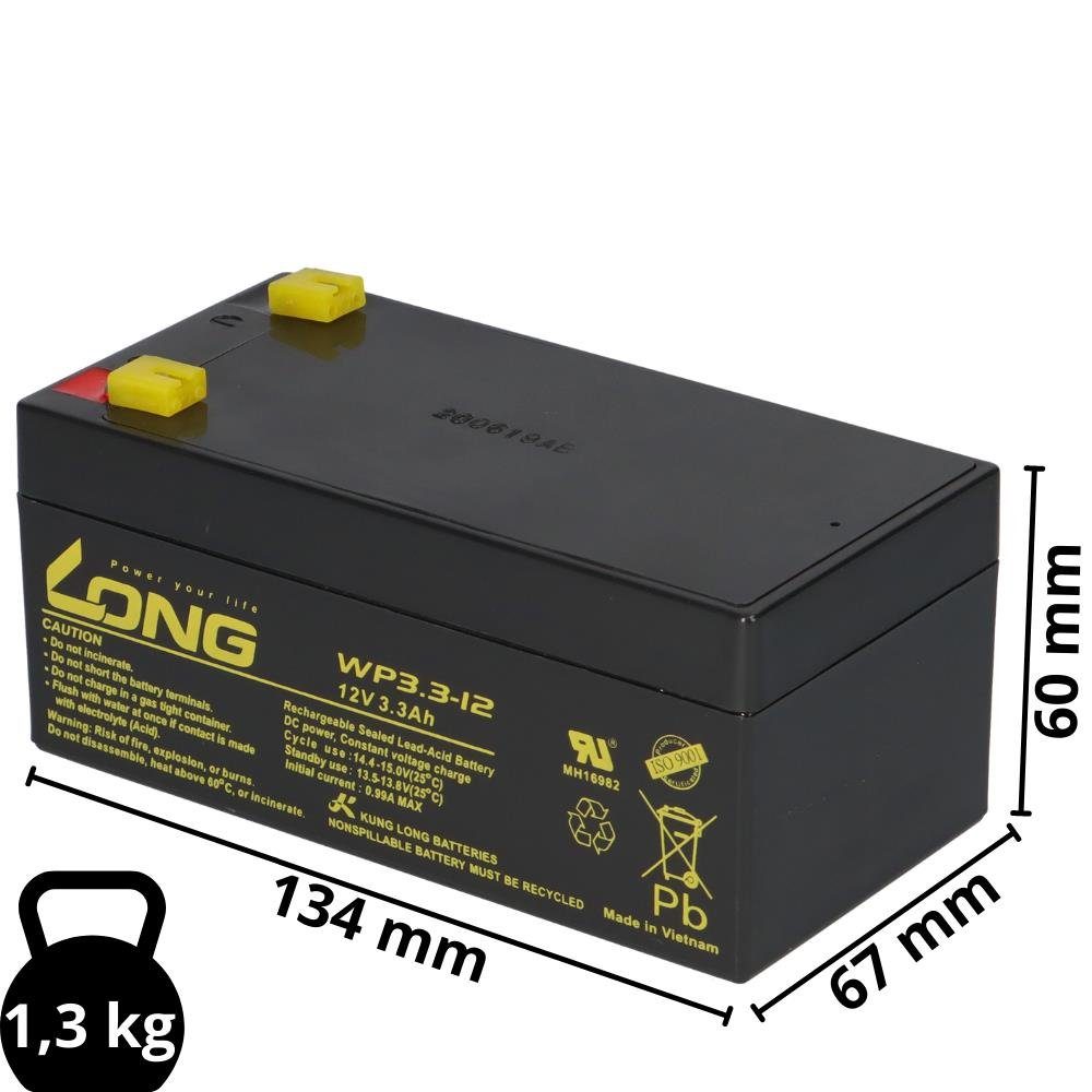 12V kompatibel AGM Bleiakkus Bleiakku battery EG3.4-12 3,3Ah VdS Kung Long