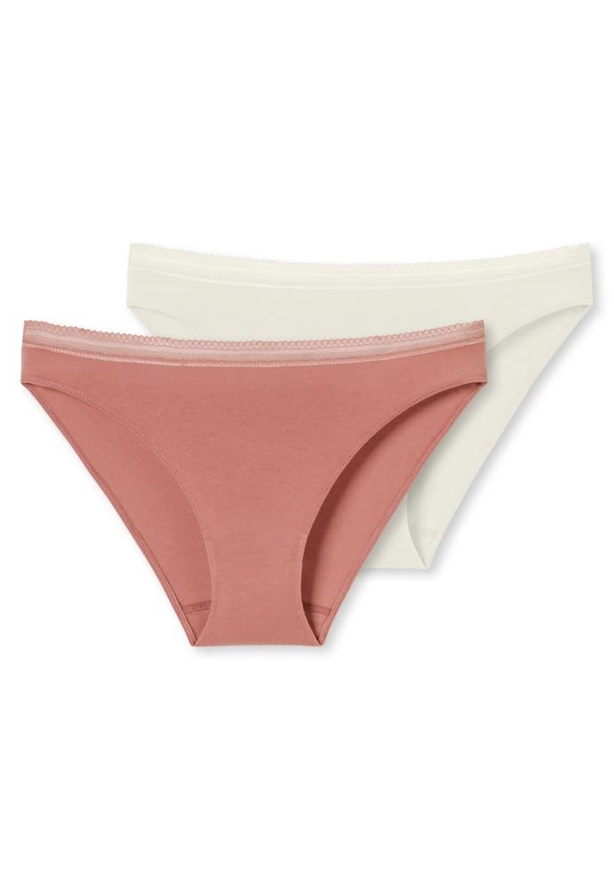 Schiesser Slip Unterwäsche Spitze Cotton Lace terracottarot/sand Damen - 2 Stück