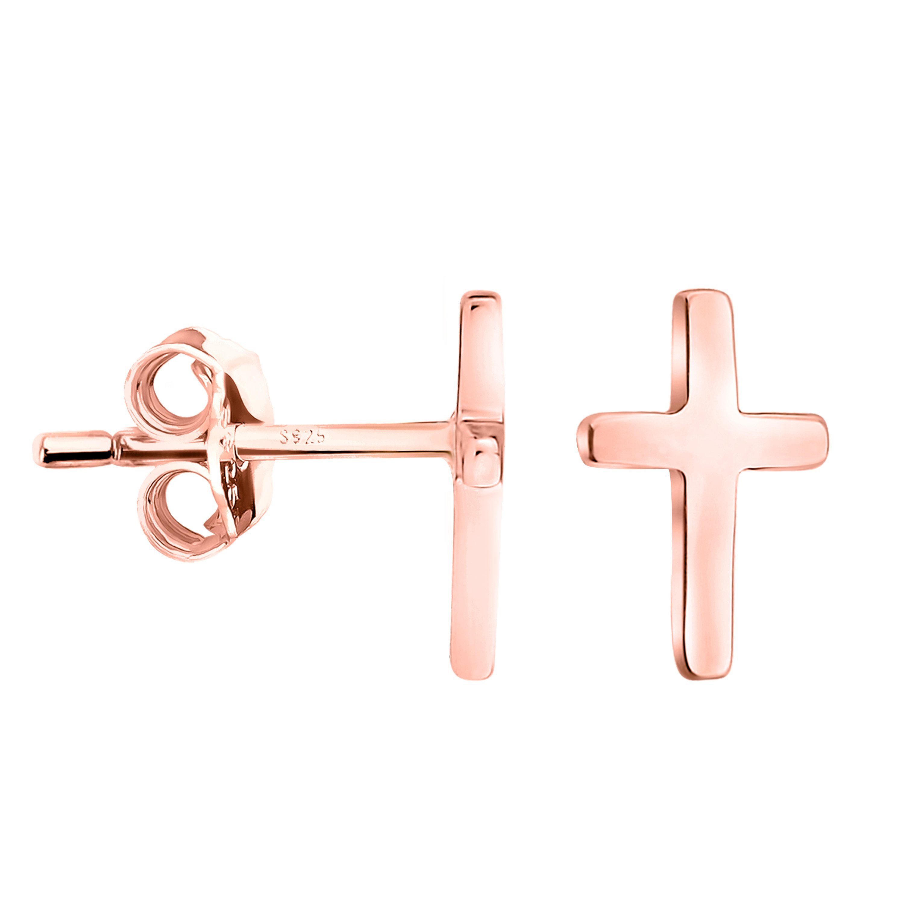 Sofia Milani Paar Ohrstecker Kreuz, 925 Silber Damen Schmuck roségold