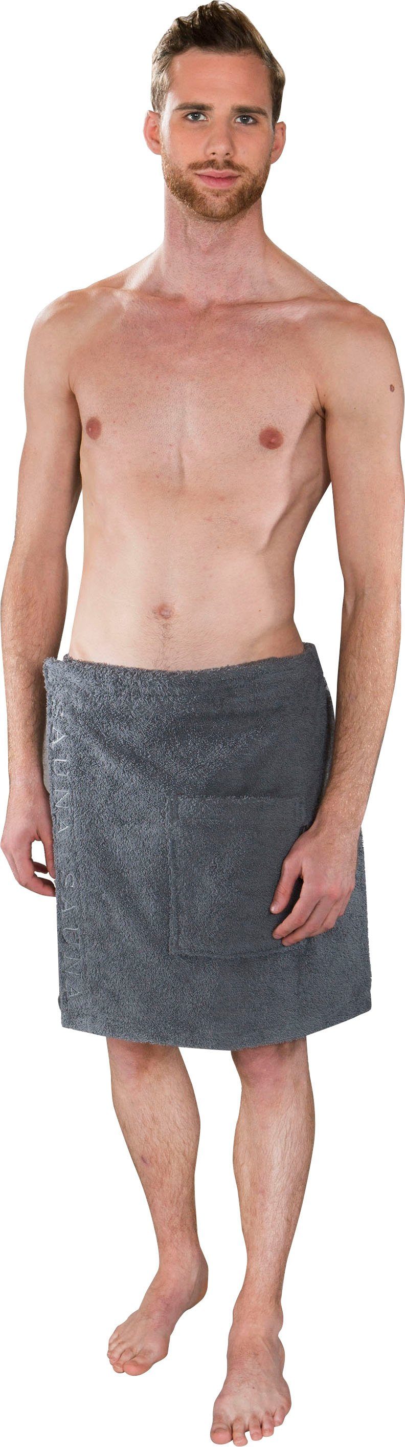 Wewo fashion Kilt 9535, ideal für Sauna & Spa, Kurzform, Baumwolle, Klettverschluss, Saunakilt für Herren, Klettverschluss, aufgesetzte Tasche & Bestickung