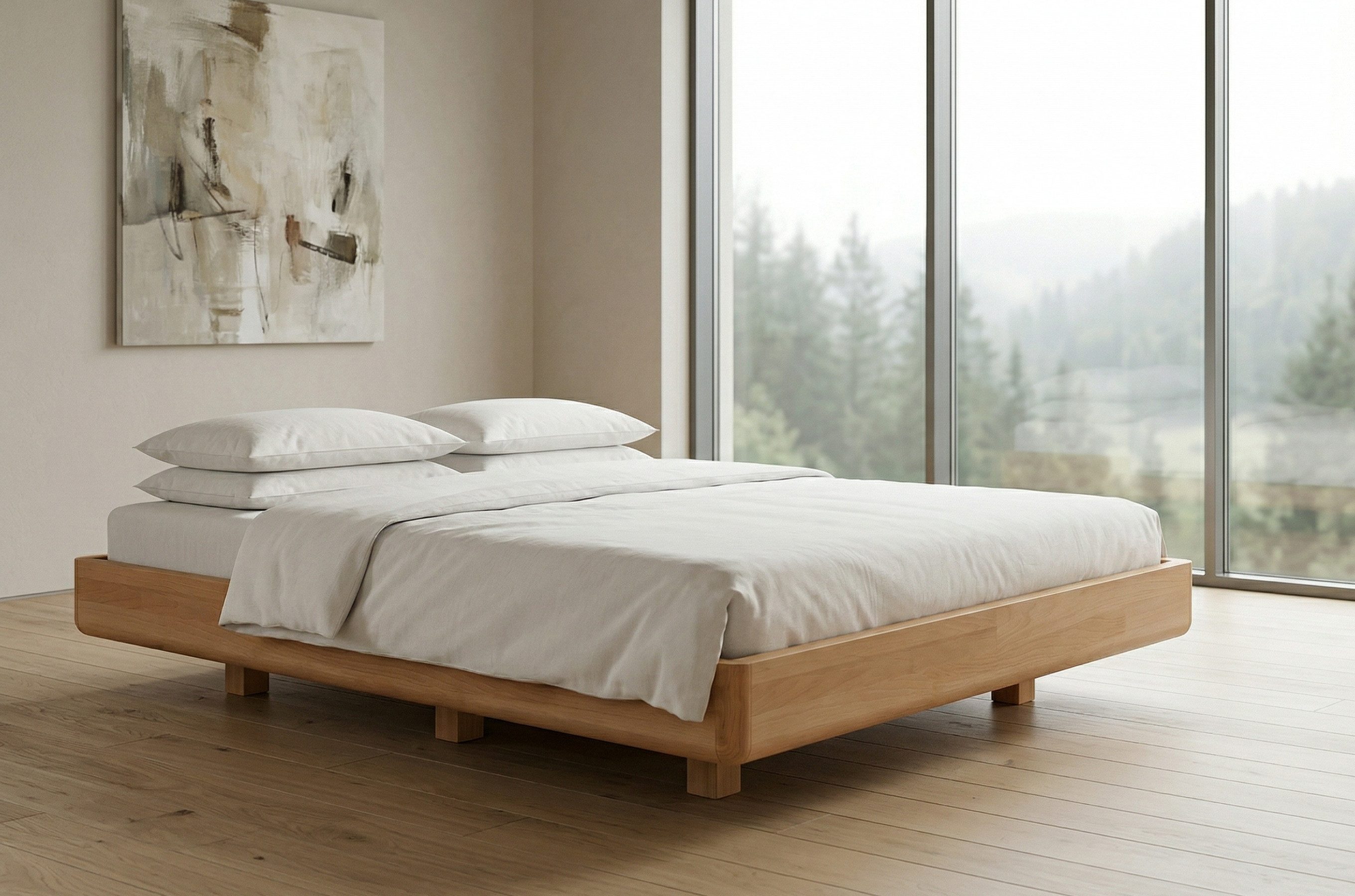 Visby Holzbett Lena (1-tlg., Buchenbett Futonbett mit Schwebeeffekt), 180/200, Buche - lackiert, Naturfarben