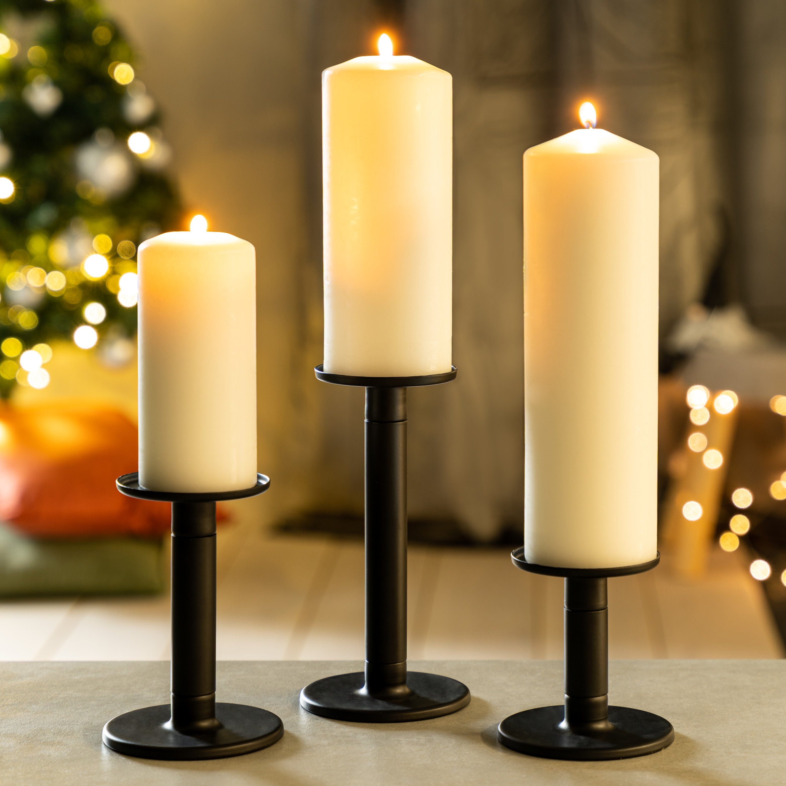 Kerzenhalter Kerzenhalter Kerzenständer, für St), (Komplett-Set, Metall, bremermann 3er-Set Stumpenkerzen 3 schwarz 2in1, bremermann