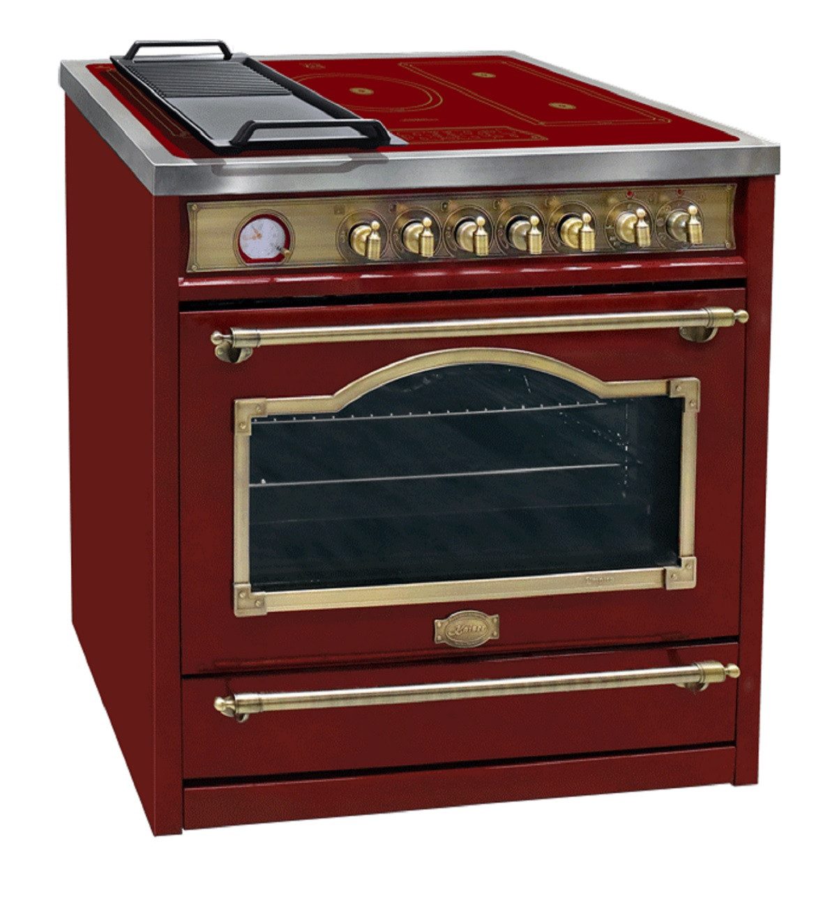 Kaiser Küchengeräte Induktions-Standherd 90 cm Retro Herd mit Induktionskochfeld FREE ZONE Slider Touch Control HC 93655 IRotEm., mit 1-fach-Teleskopauszug, Katalytische Selbstreinigung, 115 L Backofen, Drehspieß mit Motor