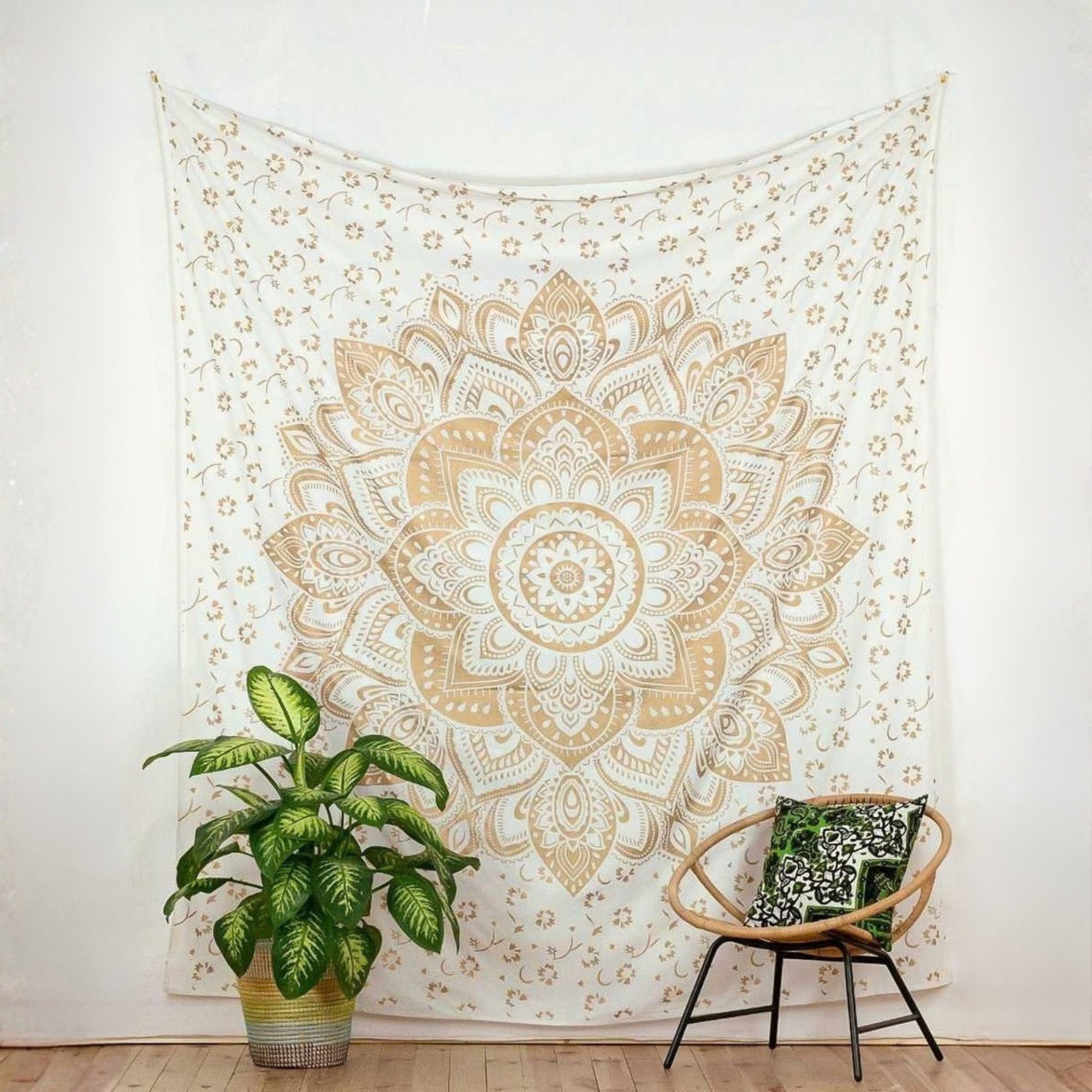 Karmandala Wandteppich Wandtuch Goldener Lotus, Elegantes Mandala Muster
