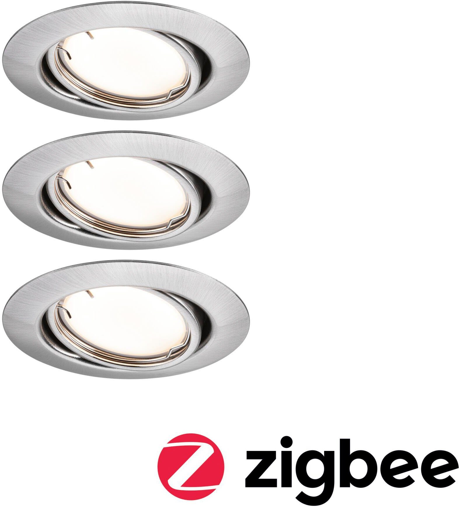 gebürstet, integriert, Einbauleuchte 3x430lm Basisset Paulmann LED Zigbee Base fest 230V Warmweiß, LED Eisen