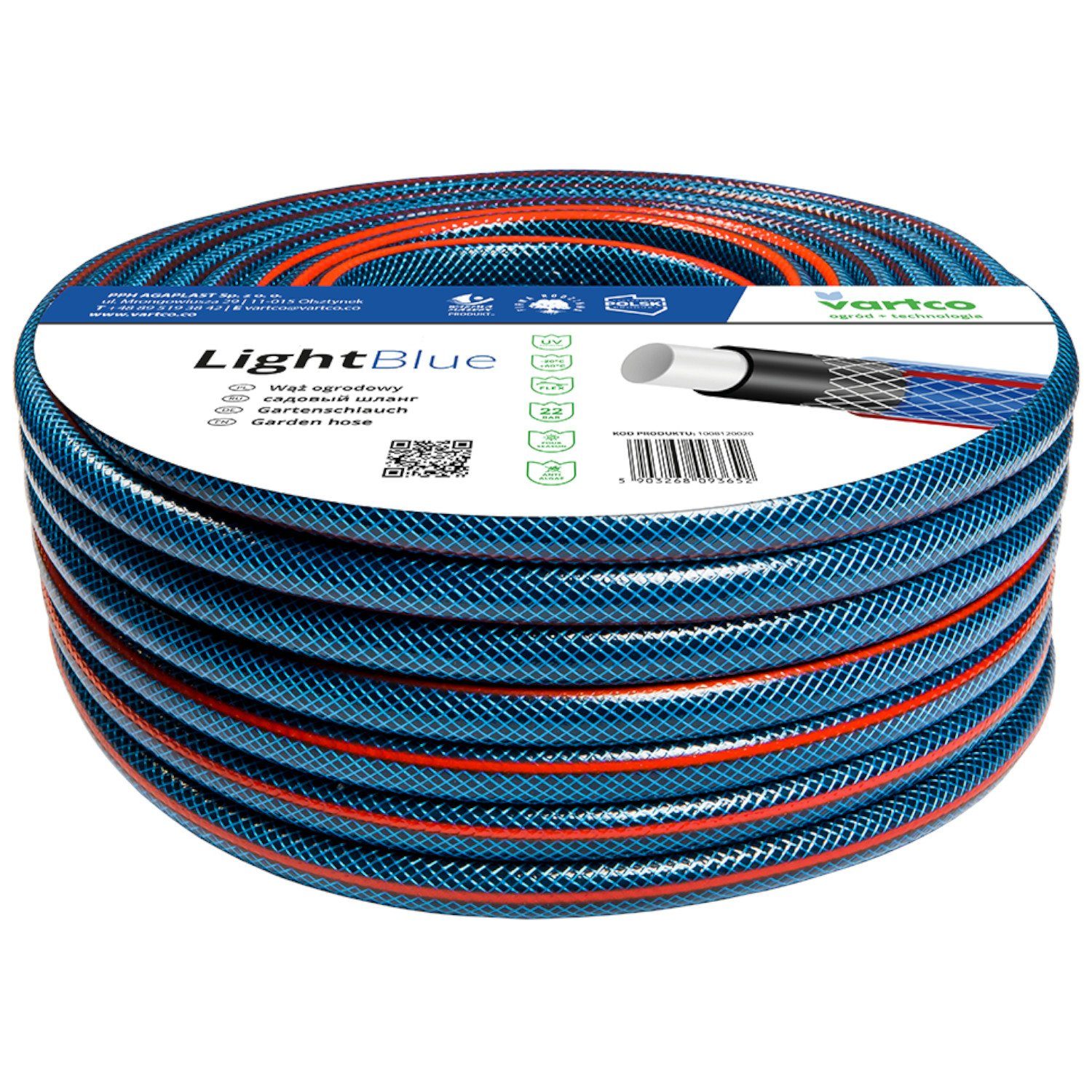 Vartco Gartenschlauch Light Blue, Größe 3/4" [19mm], beständig gegen UV-Strahlung u. Algenablagerung