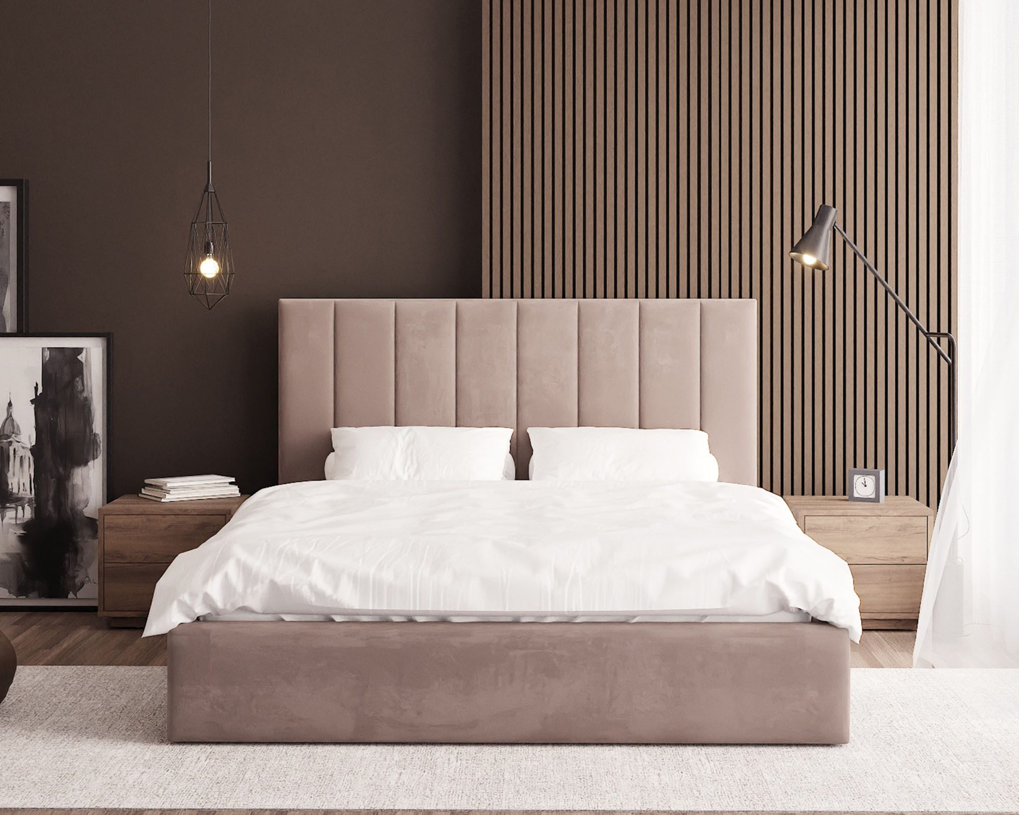thematys Polsterbett 120x200–180x200 cm – Samt Velours Bett mit Bettkasten & Lattenrost (Optional mit 23 cm Taschenfederkern-Matratze H2, hydraulisches Stauraumbett)