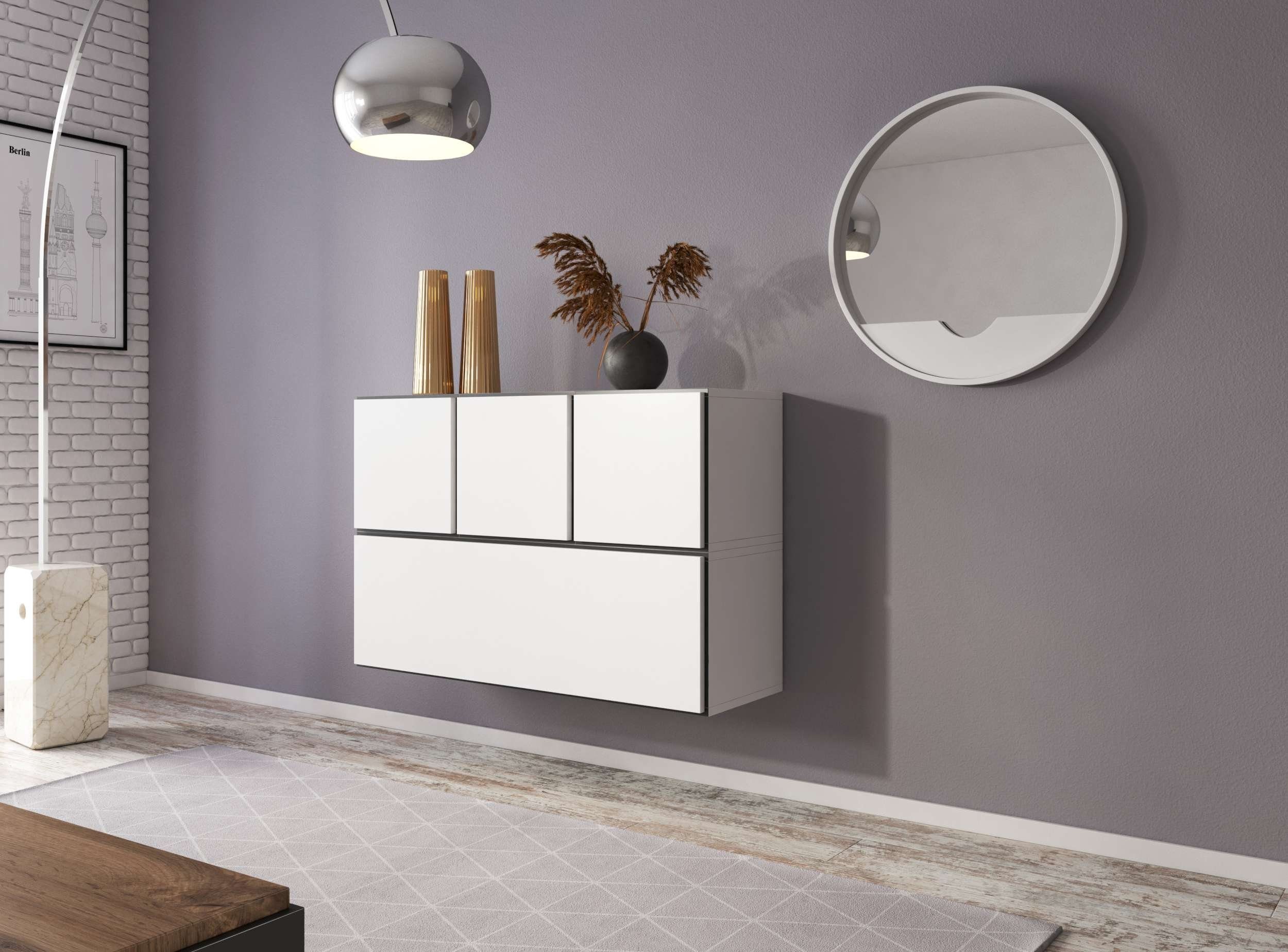 Stylefy Wohnwand Cono XIII, (Set (4-St), Wohnmöbel, Wohnzimmer-Set), bestehend aus 4xHängeschrank, mit Push-to-Open, Modern Design Weiß Matt - Anthrazit