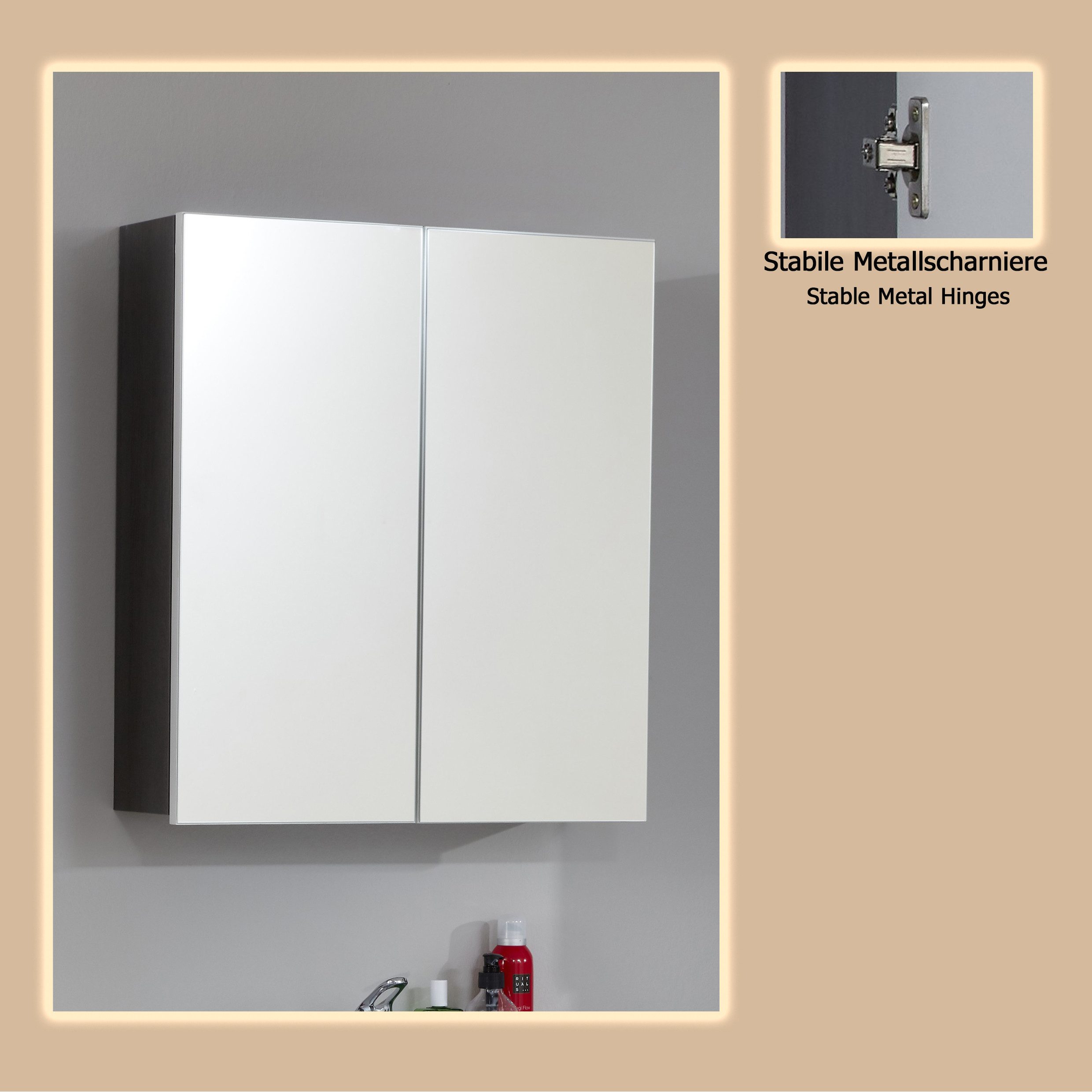 welltime Spiegelschrank Sovana Badschrank wahlweise mit oder ohne Beleuchtung - (B/T/H) 60/18/67 cm