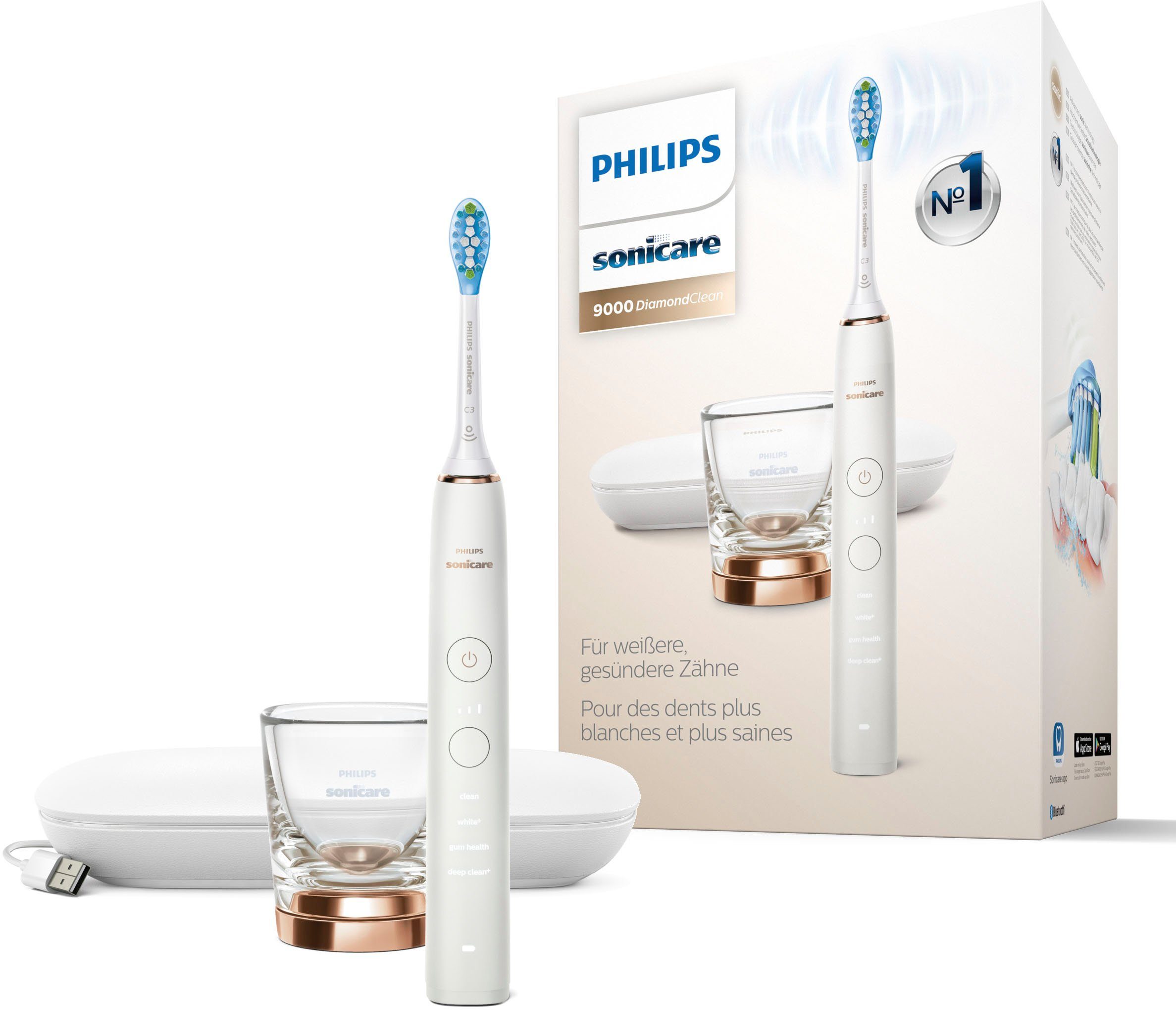 Philips Sonicare Elektrische Zahnbürste DiamondClean 9000 HX9911,  Aufsteckbürsten: 1 St., mit Schalltechnologie, Ladeglass, USB-Reiseetui  online kaufen | OTTO