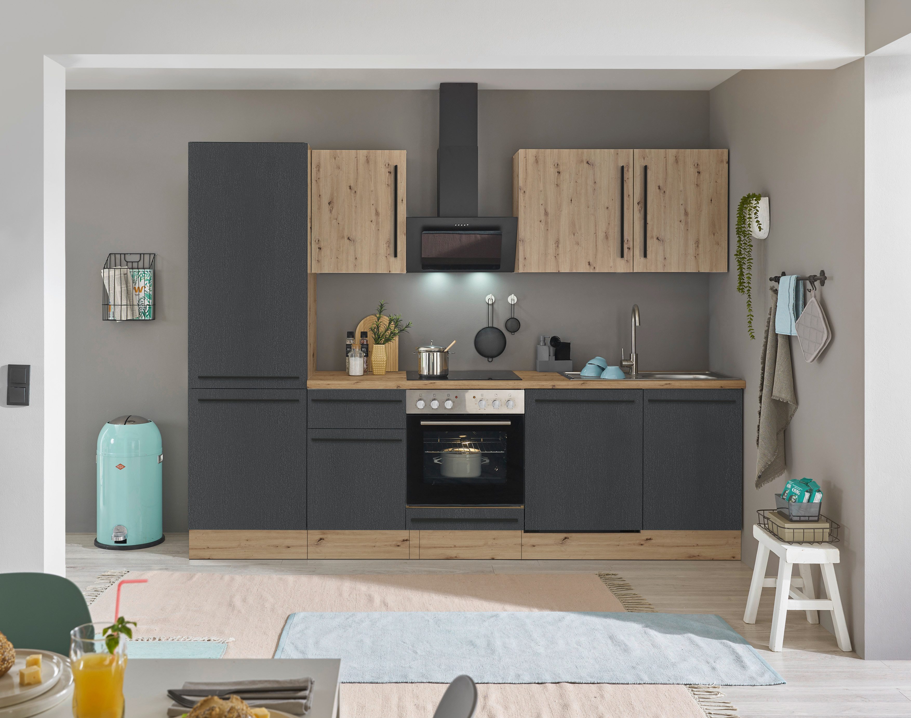 KOCHSTATION Küchenzeile KS-Florida mit 38mm starker Arbeitsplatte, Breite 280 cm, wahlweise mit E-Geräten, Soft-Close-Funktion