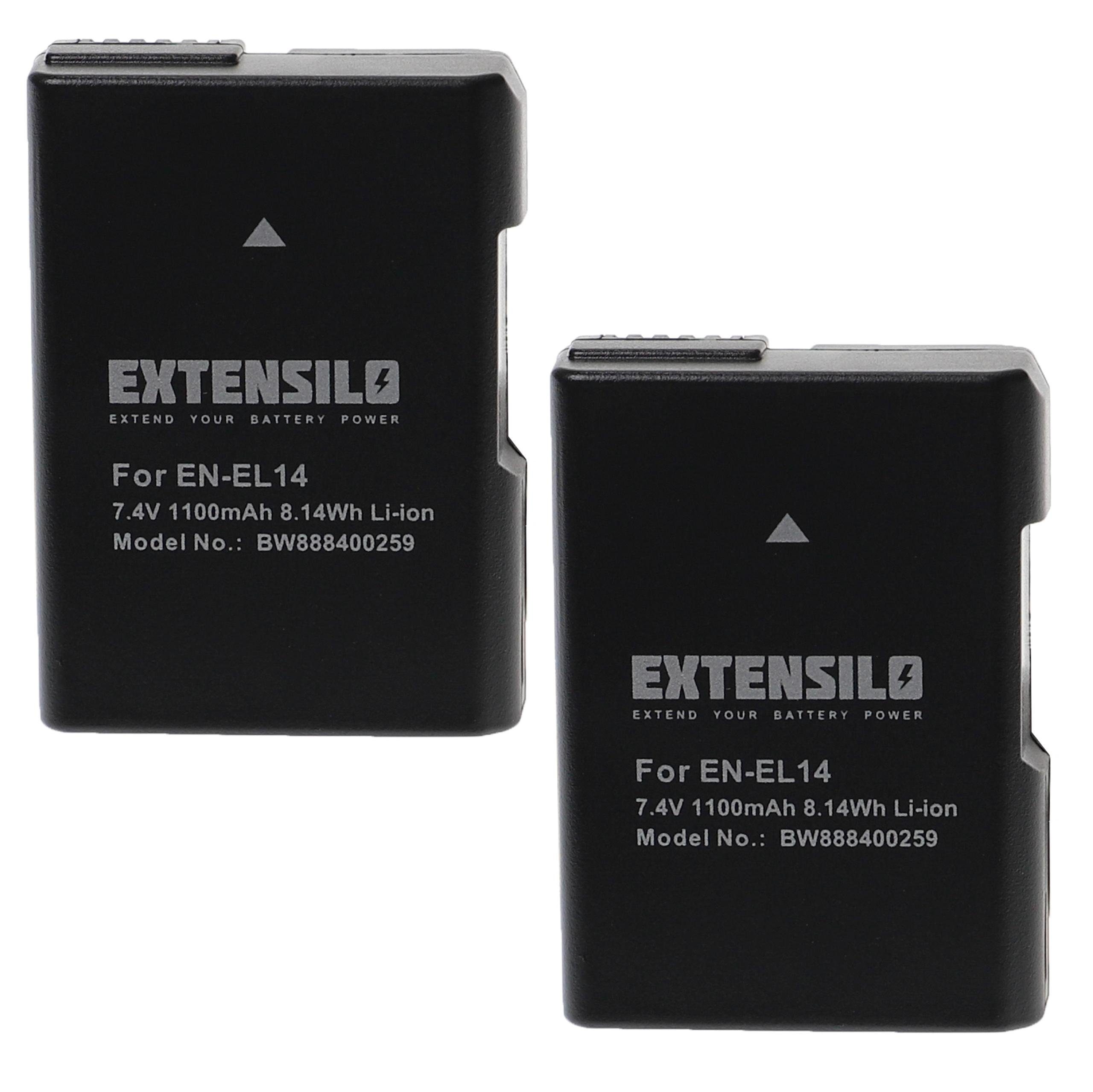 Extensilo EN-EL14 1100 V) Ersatz für (7,4 Kamera-Akku Li-Ion Nikon mAh für