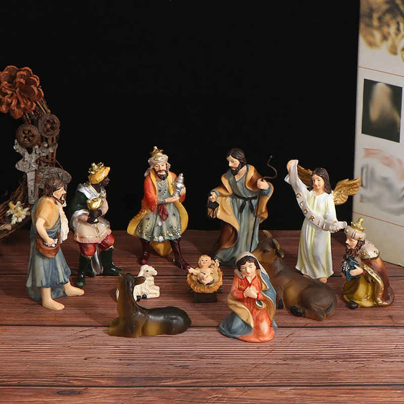 Fanci Home Krippenfigur Weihnachtskrippe W5 ca. 10cm groß Weihnachtsdeko Krippenzubehör (11 St., 11er Set), Handbemalte Krippenfiguren heilige Familie Advent Dekoration