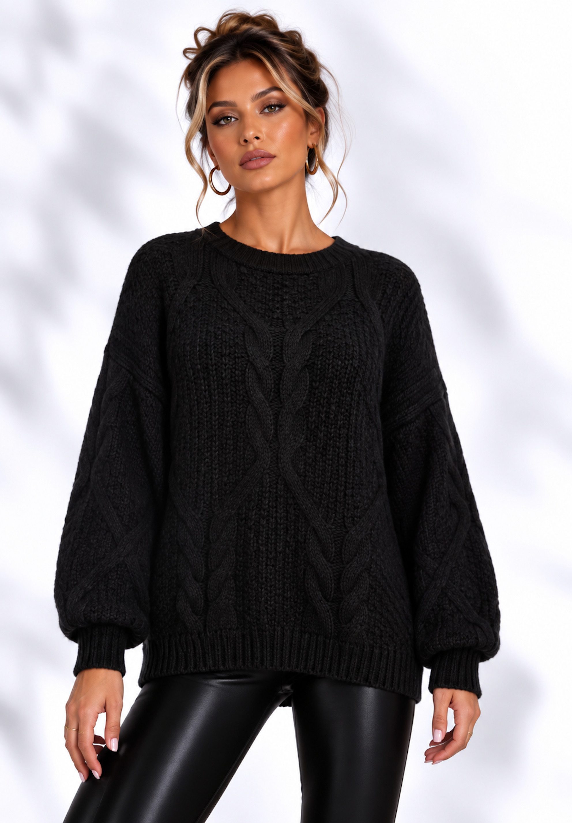 Worldclassca Longpullover WORLDCLASSCA Oversize Strickpulllover Lang Zopf Muster Dick Winter Neue Kollektion - Stilvolle und gemütliche Strickmode für Damen